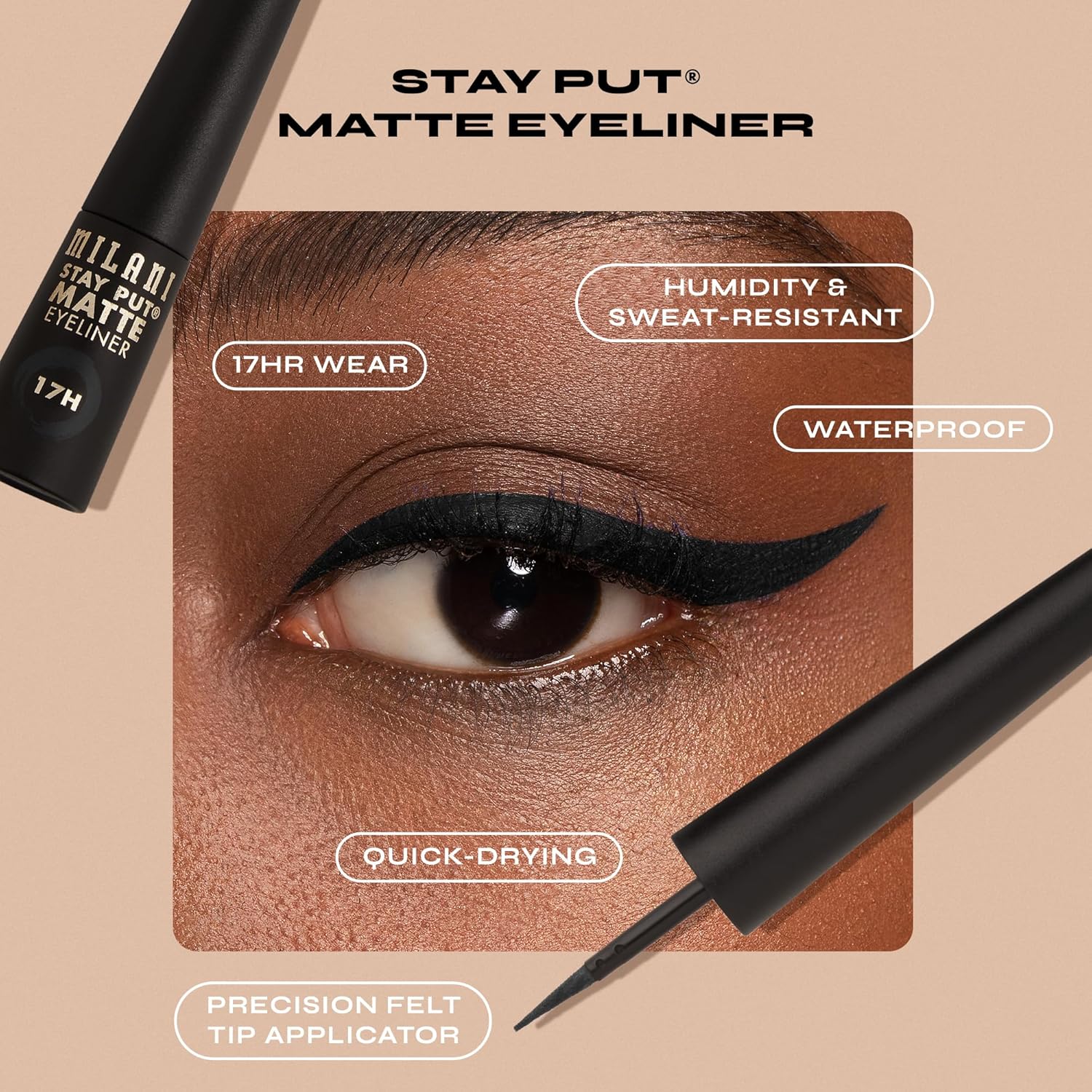 Milani Stay Put Matte 17HR Liquid Eyeliner - Black Matte (0.09 Fl. Oz.) Vegan, Cruelty-Free Liquid Eyeliner - Line & Define Eyes with High Pigment Shades for Long-Lasting Wear - Image 4