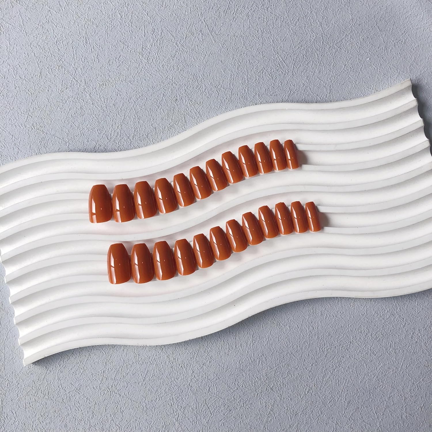 Caramel Short Coffin Press on Nails Medium Coffin Nails Press ons, Glue on Nails Short Fake Nails for Women, Ballerina T Shape Acrylic False Nail Natural Handmade Gel Medium Square Nail - Image 5