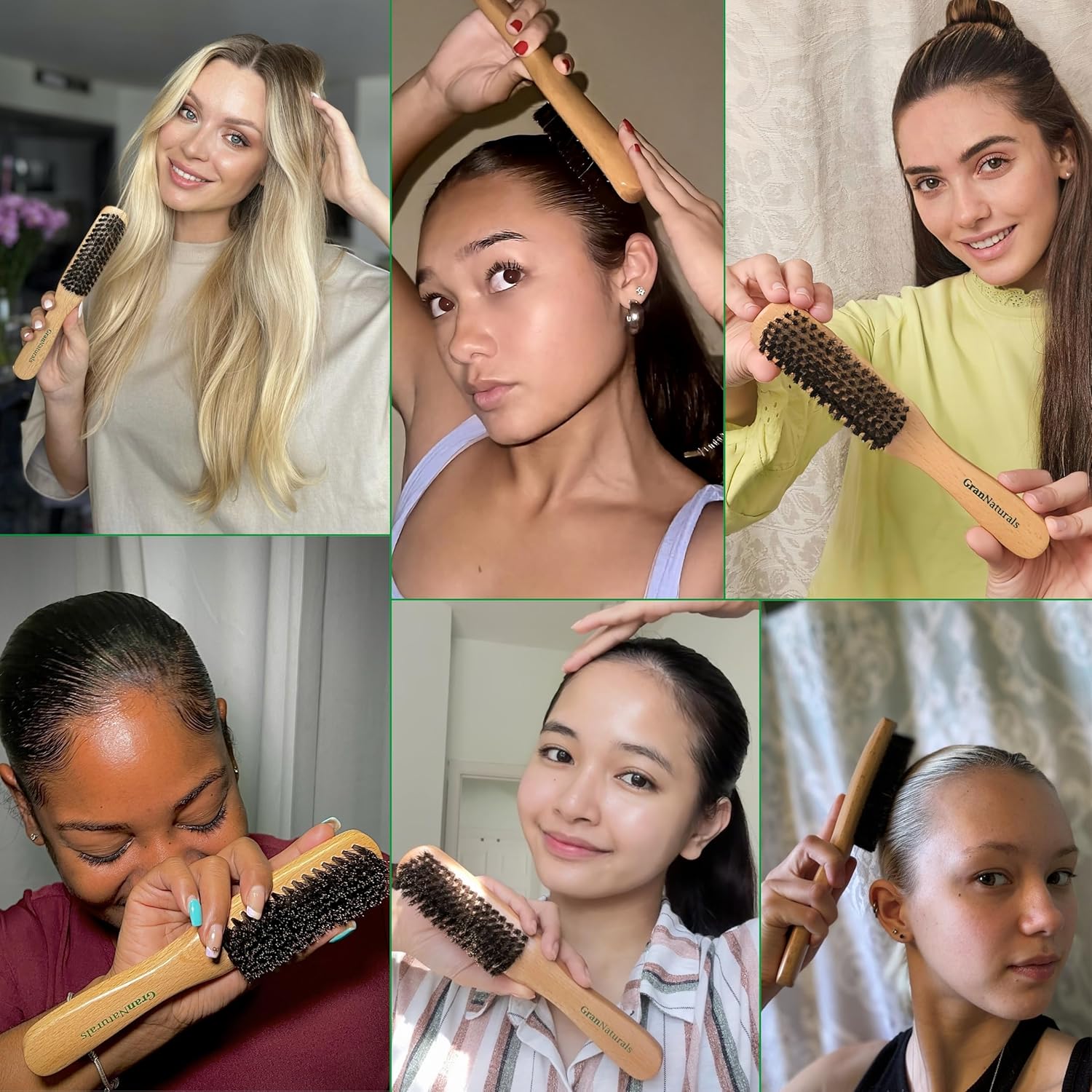 GranNaturals Boar Bristle Slick Back Hair Brush - Soft/Medium Smoothing Hairbrush to Style, Polish, & Lay Hair Down Flat to Create a Sleek Frizz Free Hairstyle for Women and Men - Wooden Handle - Image 8