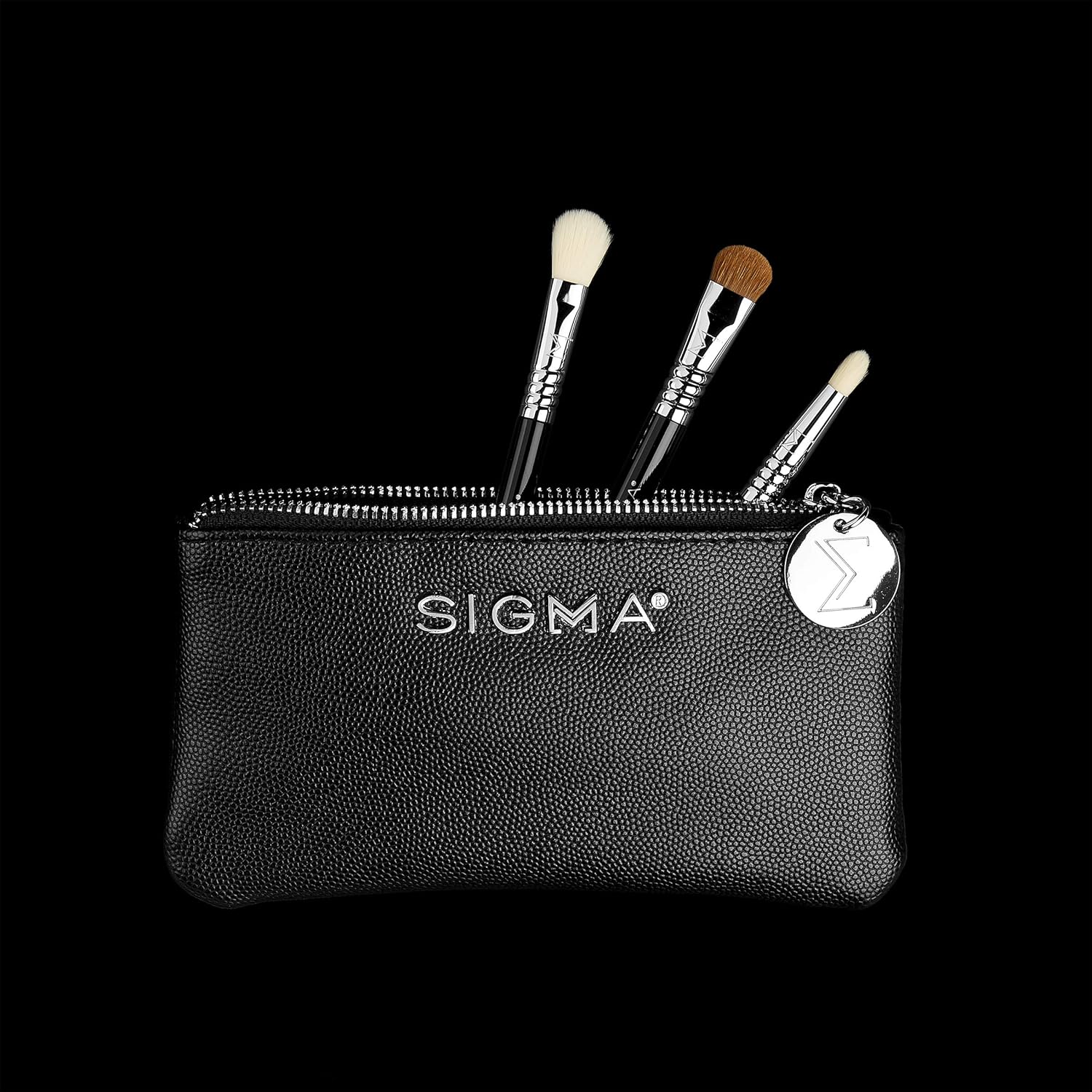 Sigma Beauty Glam ‘N Glow Mini Eye Makeup Brush Set – Set of 3 Eye Makeup Brushes for Blending, Shading, Lining, and Smudging, Includes Stylish Black Small Makeup Bag (4 Pcs) - Image 2