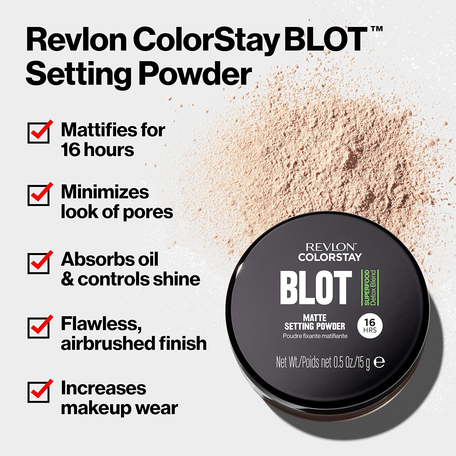 Revlon ColorStay Blot Face Makeup Setting Powder, Mattifying, Blurring & Oil Absorbing, Absorbs Sebum, Blurs Imperfections and Reduces Pore Appearance, 0.5 Oz - Image 3