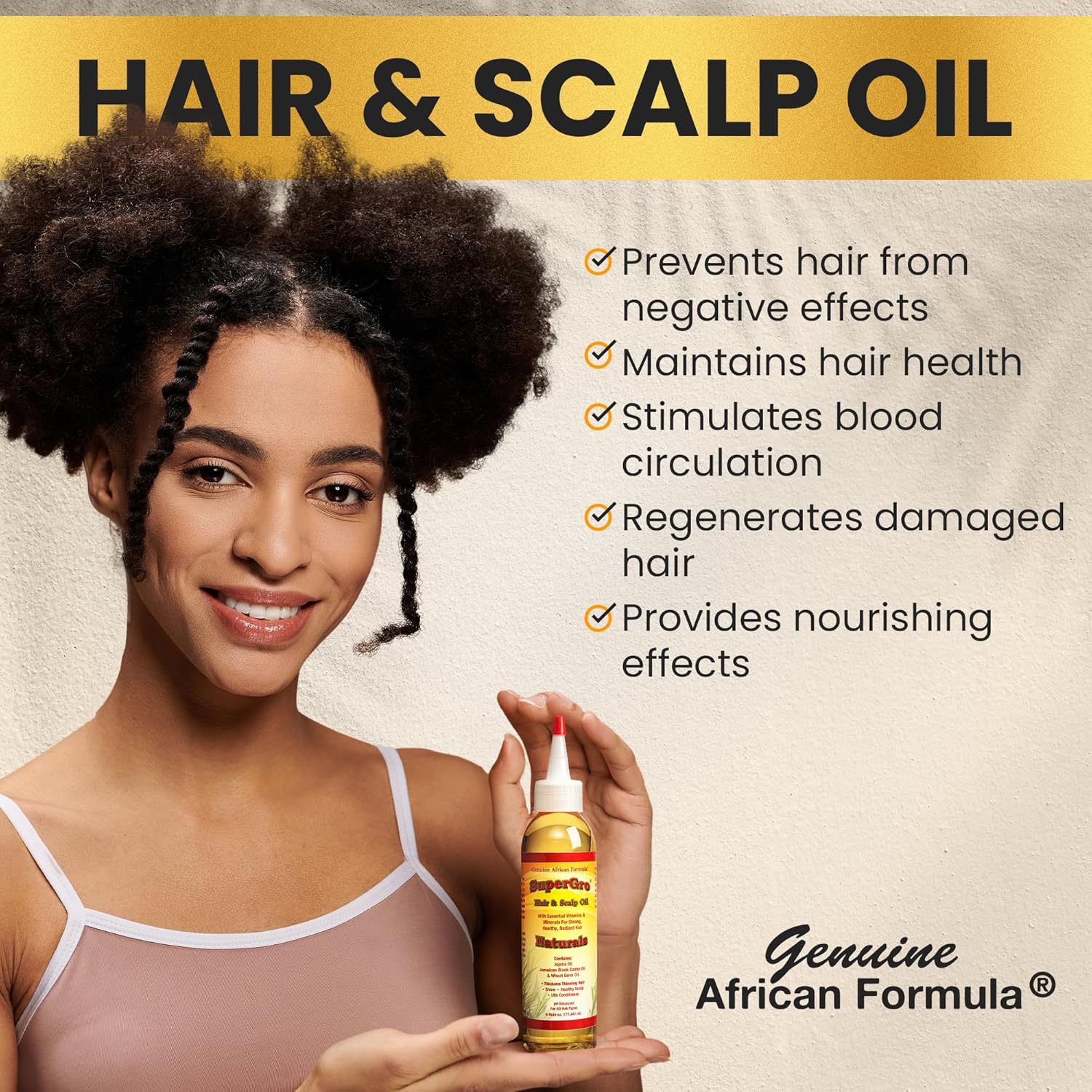 SuperGro Hair & Scalp Oil for Moisturizing, Strengthening, Nourishing, Shinning - Black Castor Light Serum Blend for Dry Scalp and Growth - For Women & Men - Grow, Care Oil 4 oz - Image 3