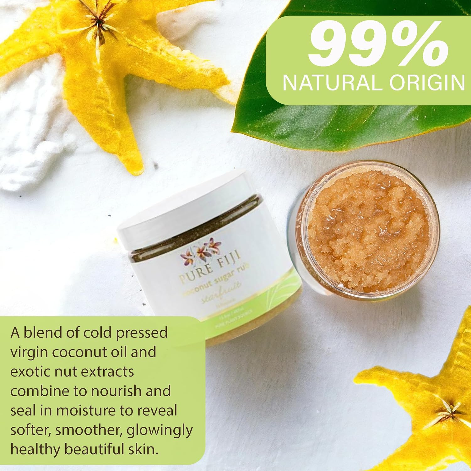 Pure Fiji Coconut Sugar Body Scrub - Body Exfoliator Scrub Natural Origin for Smooths and Softens Skin - Organic Exfoliating Sugar Scrub for Body, Starfruit, 15.5 Oz - Image 6