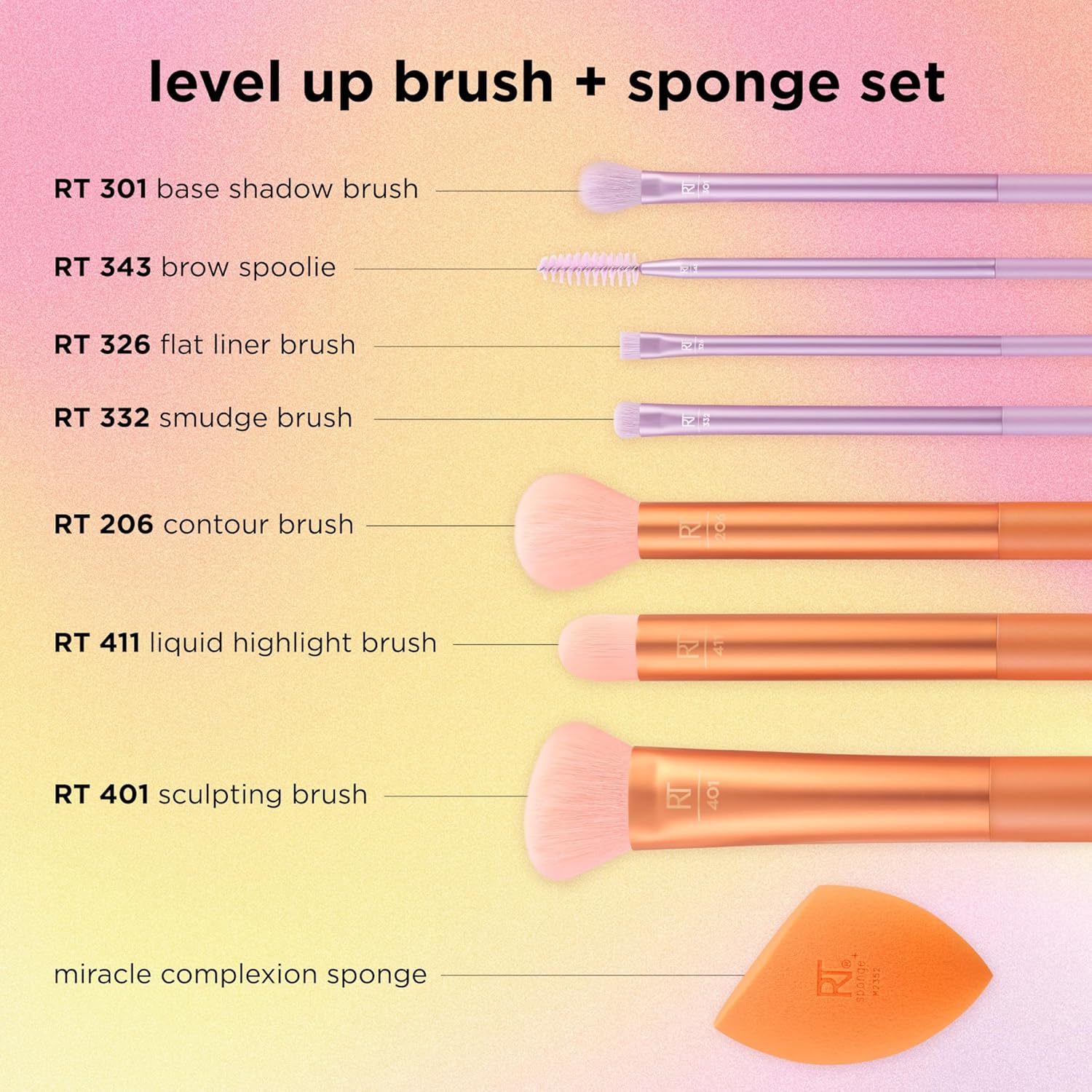 Real Techniques 8 Piece Level Up Brush And Sponge Set, Makeup Brushes For Eyeshadow, Foundation, Blush, & Bronzer, Makeup Blending Sponge, Synthetic Bristles, Stocking Stuffer, Cruelty-Free - Image 4