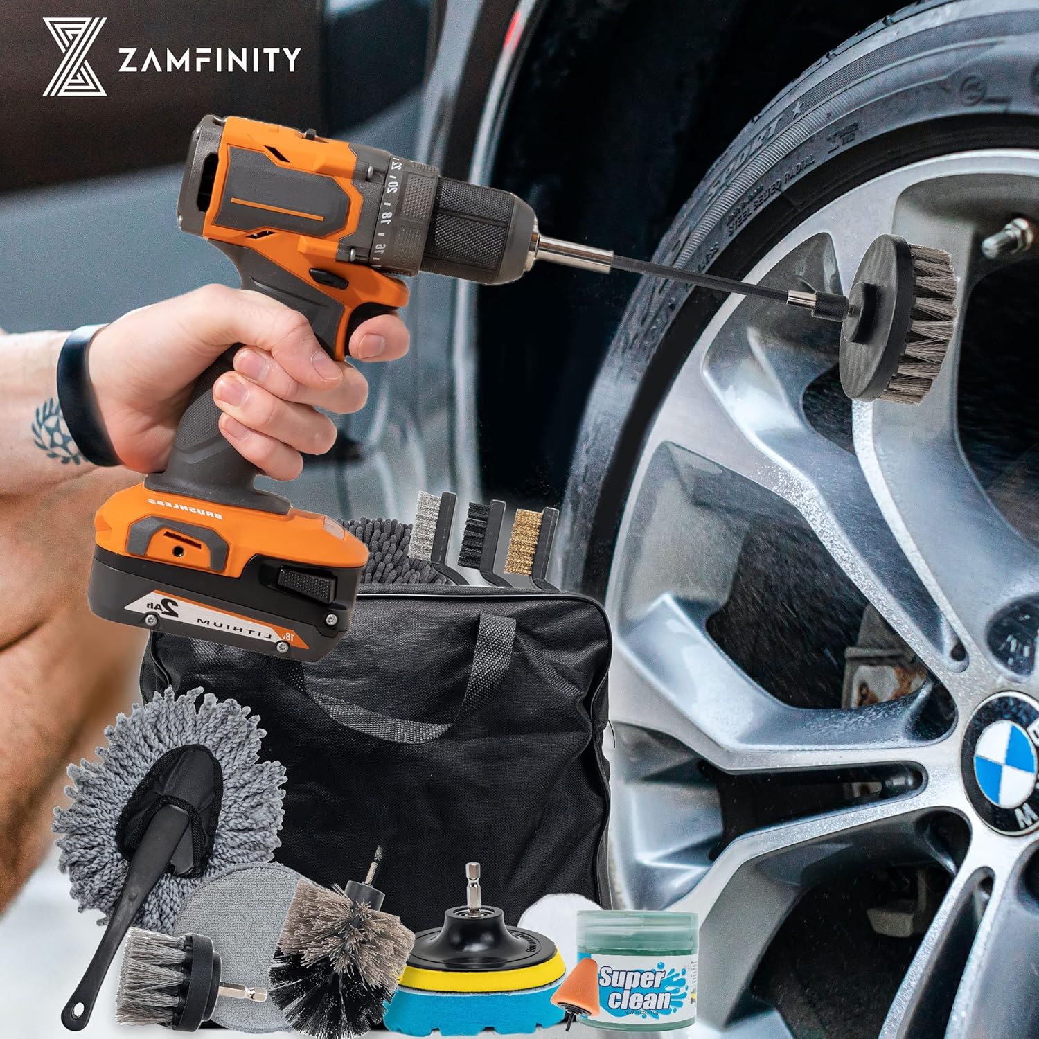 27 Piece Car Accessories Tool Set - Comprehensive Car Detailing Kit with Drill & Soft Brushes, Chrome Polishing Tool, & Car Cleaning Supplies - Ideal Car Wash Kit & Detailing Brush Set - Image 6