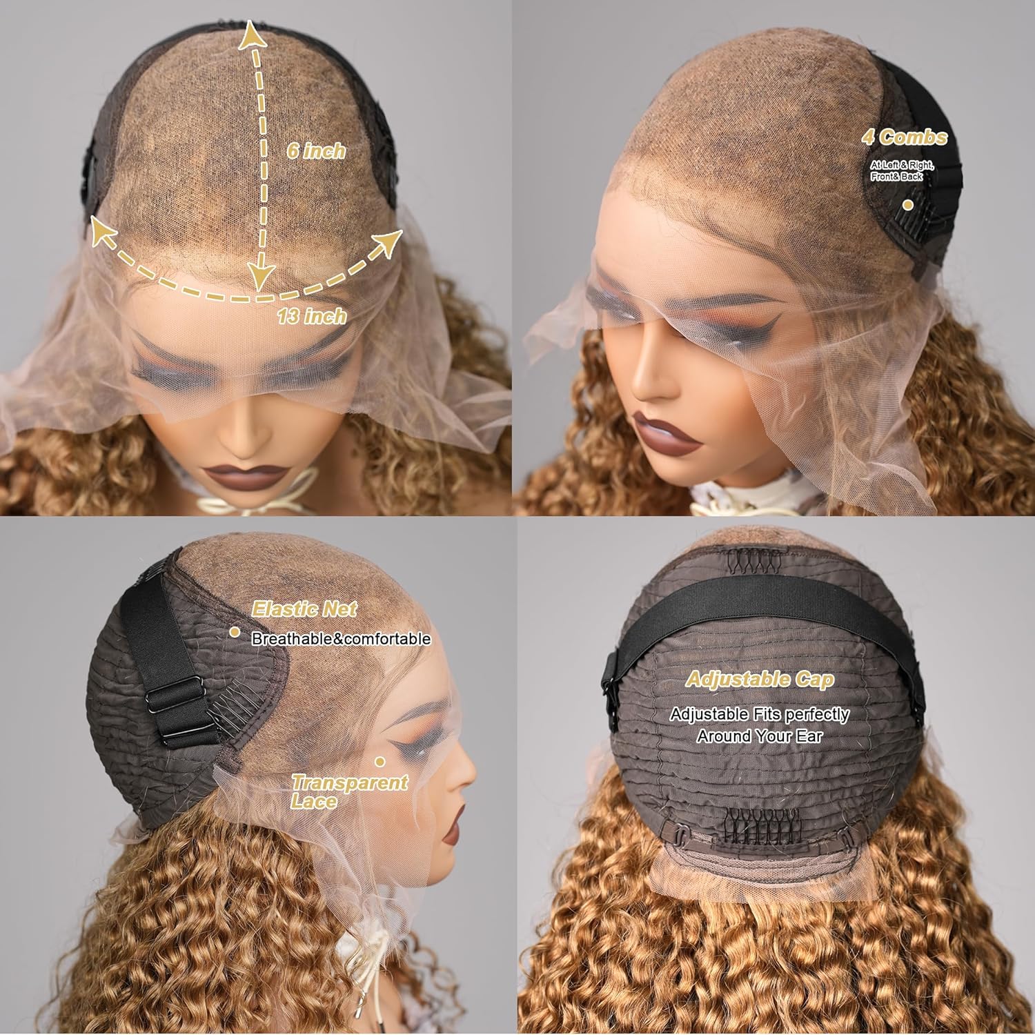 Honey Blonde Wig Human Hair, Deep Wave Lace Front Wigs Human Hair #27 Color Blonde Curly 13x6 Hd Lace Front Wigs Pre Plucked With Baby Hair Lace Frontal Wig 180% Density For Women(20inch) - Image 5