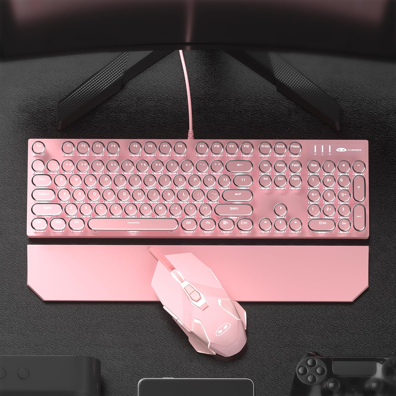 Retro Pink Typewriter-Style Keyboard and Mouse Combo, Cute Light Up Wired Mechanical Keyboard with Linear Red Switches, Full Size for Gaming, Work, Mac, PC, Windows - Image 6