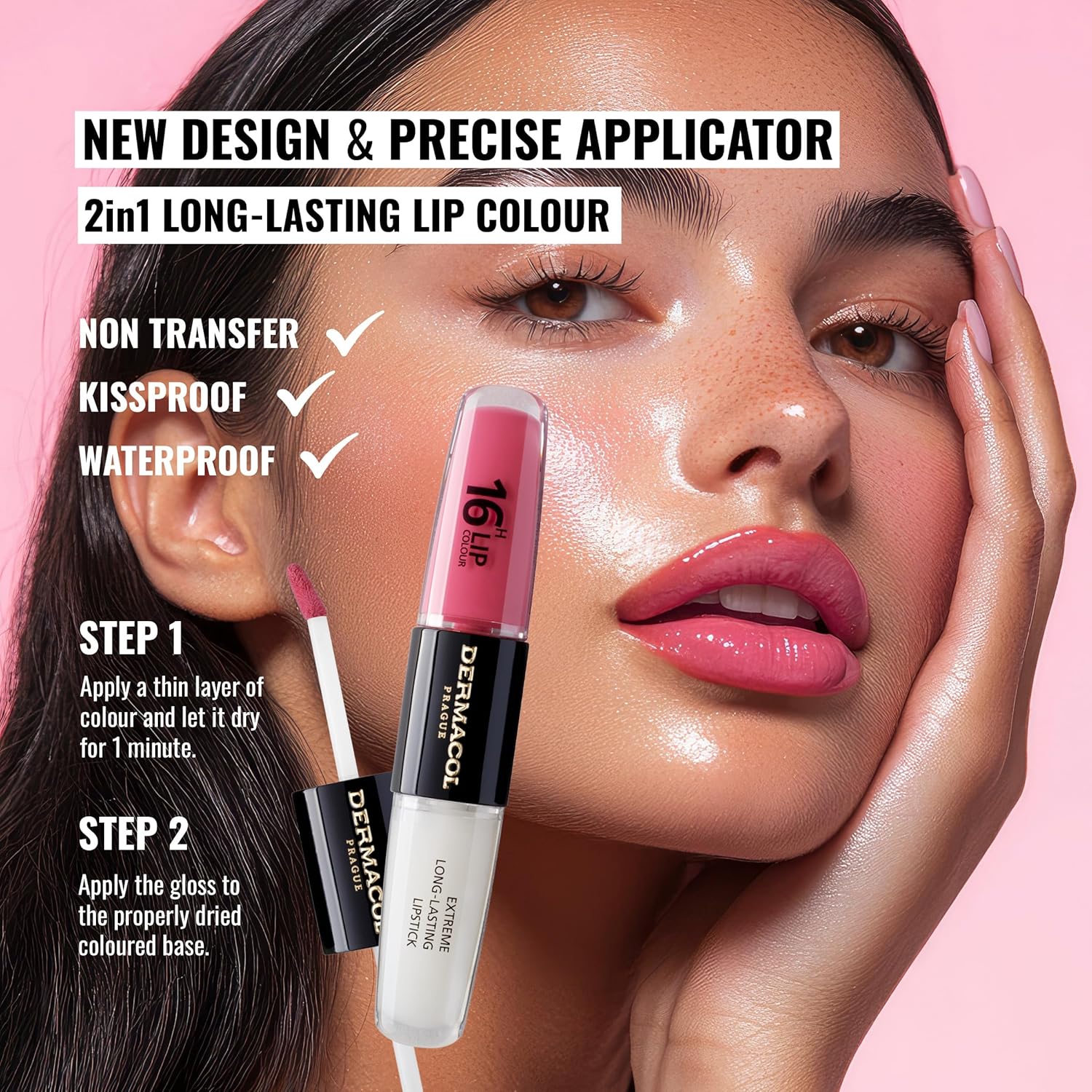 Dermacol NEW 16-Hour Lip Colour, Highly Pigmented Glossy Lip Stain, Two-Phase Lip Plumper Gloss, Kissproof Lip Makeup Products with Matte and Glitter Finish, n.16 - Image 2