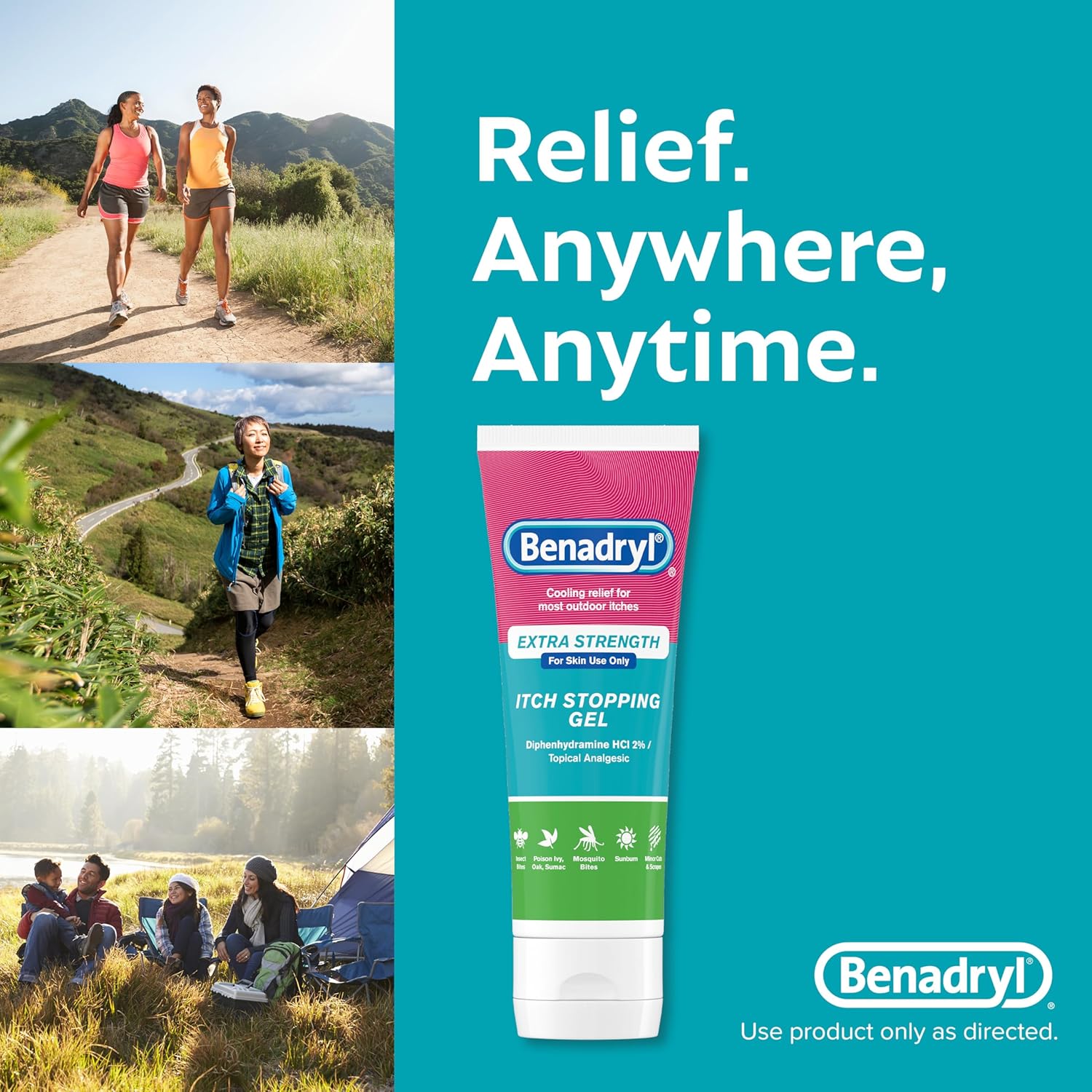 Benadryl Extra Strength Anti Itch Relief Gel, 2% Diphenhydramine HCl, Relief from Insect Bites, Sunburn & More, Great for Camping Essentials, 3.5 fl oz - Image 8