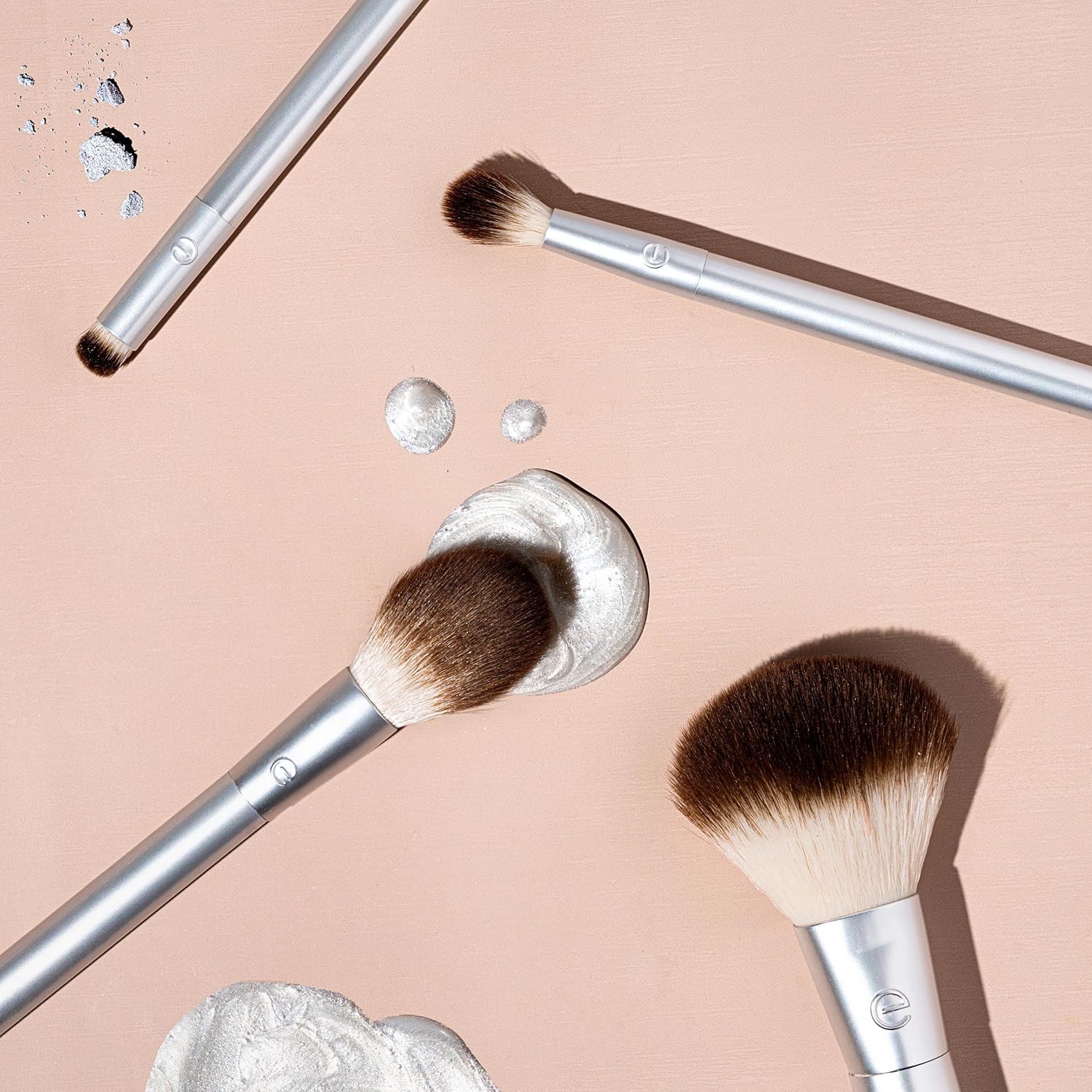 EcoTools Precious Metals Cheek & Eye Highlight Makeup Brush Kit, for Eyeshadow, Blush, & Powder Products, Eco Friendly, Cruelty Free Face Brushes, Recycled Aluminum, Chrome, 4 Piece Set - Image 8