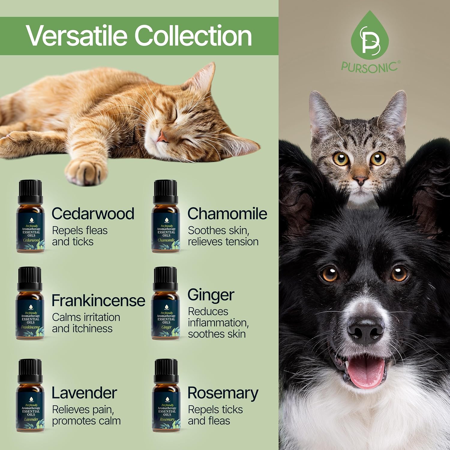 PURSONIC Pet Friendly Aromatherapy Essential Oils Collection, 6-Count - Safe for Dogs and Cats, Natural Relaxation and Stress Relief - Image 3