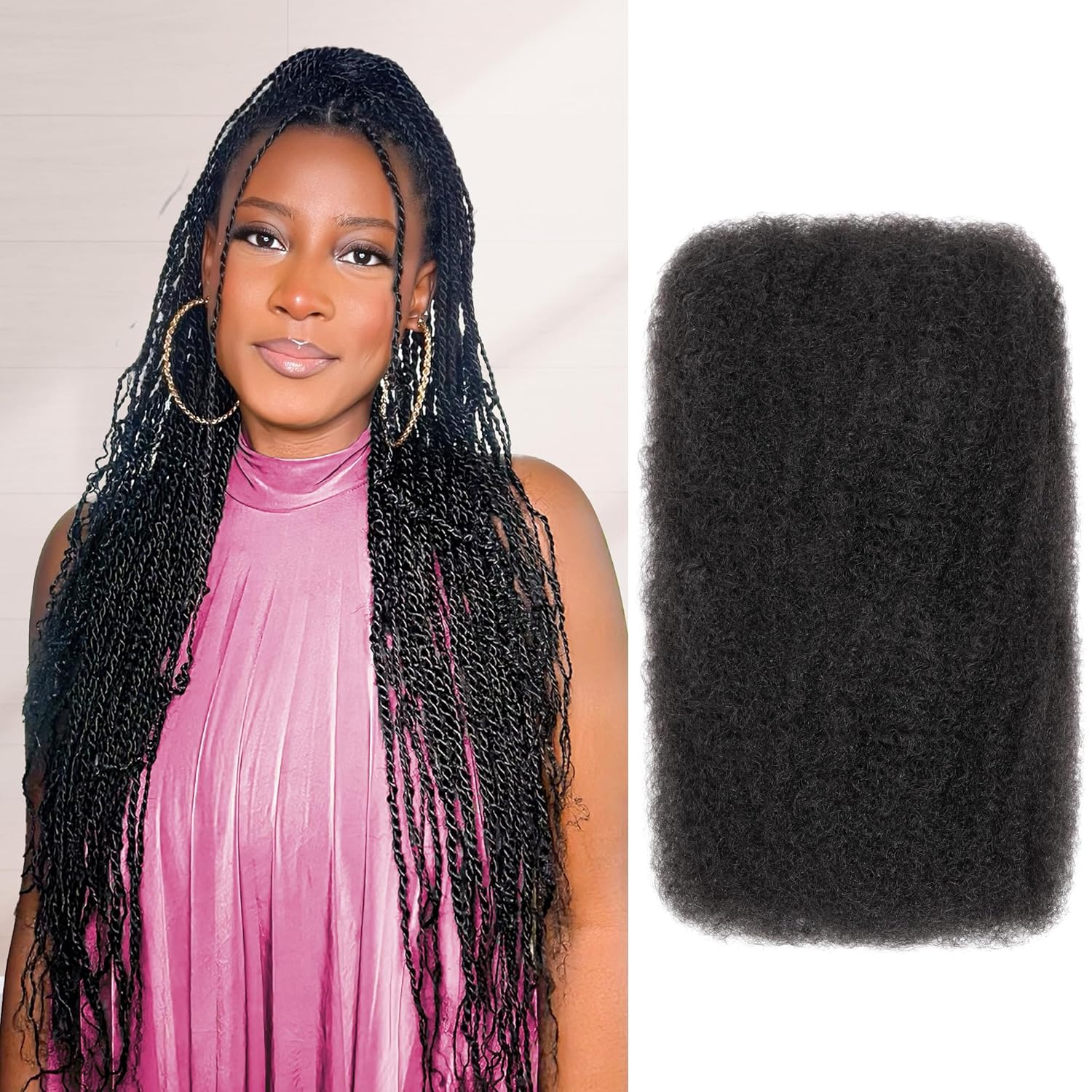 Afro Kinkys Bulk Human Hair, 18 Inch 50 Gram Soft 4C Afro Kinky-Curly Human Hair Bulk for Twist Dreadlocks Extensions Repair Locs Natural Black 1 Pack (1B, 18inch)