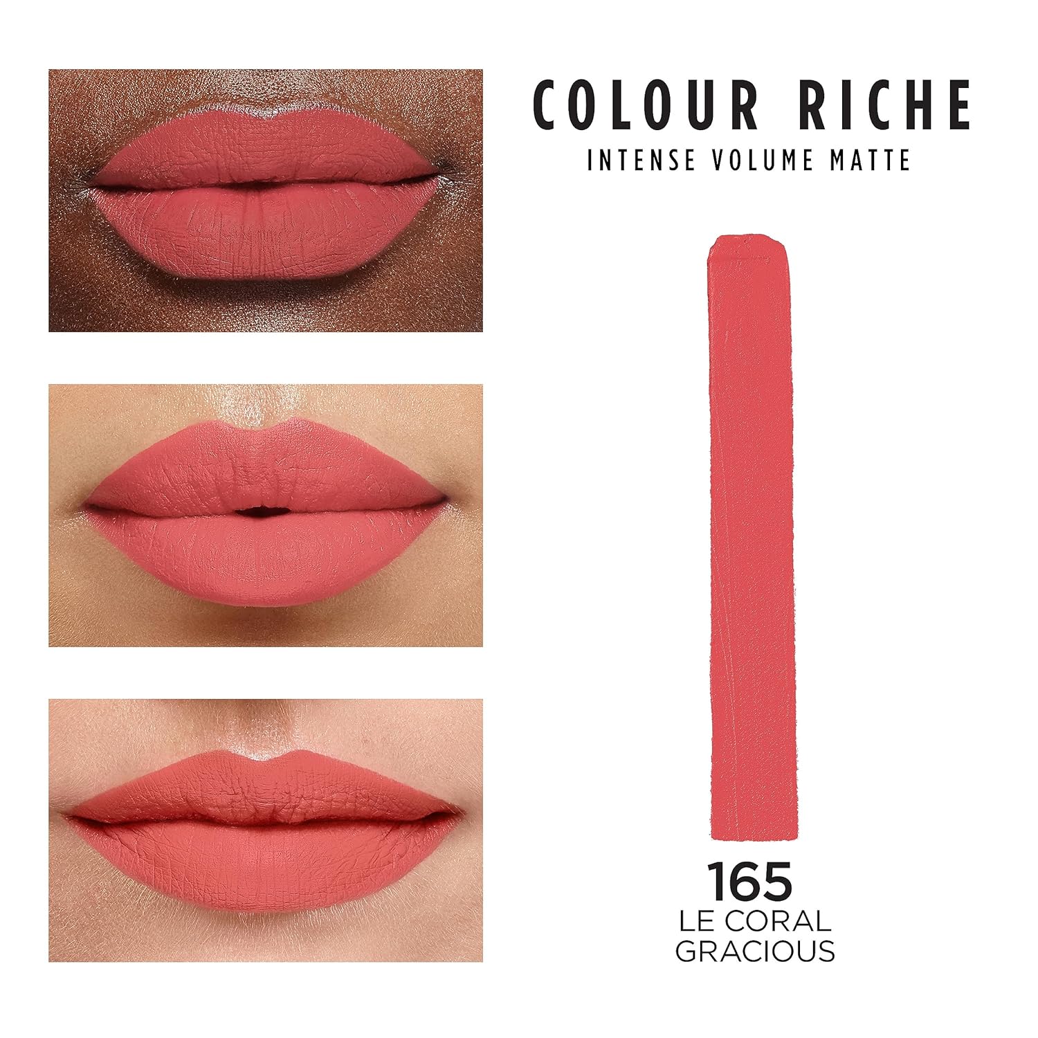 L'Oreal Paris Colour Riche Intense Volume Matte Lipstick, Lip Makeup Infused with Hyaluronic Acid for up to 16HR Wear, Le Coral Gracious, 0.06 Oz - Image 3