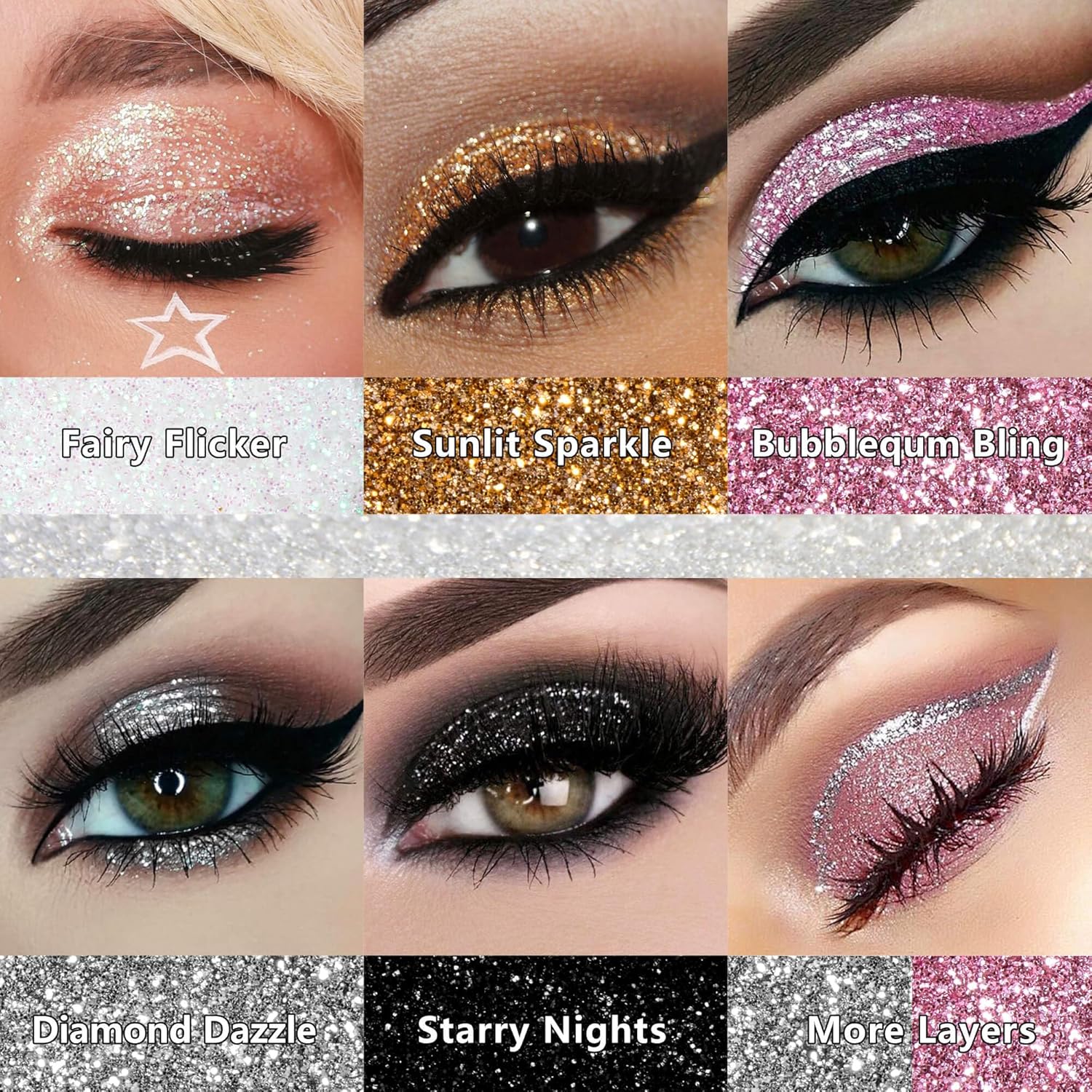 Black Smokey Glitter Eyeshadow pallet, Highly Pigmented Shimmer Eye Shadow with Fine Lightweight Particles, Face Dparkles Single Shade Metallic Color (Starry Nights) - Image 2