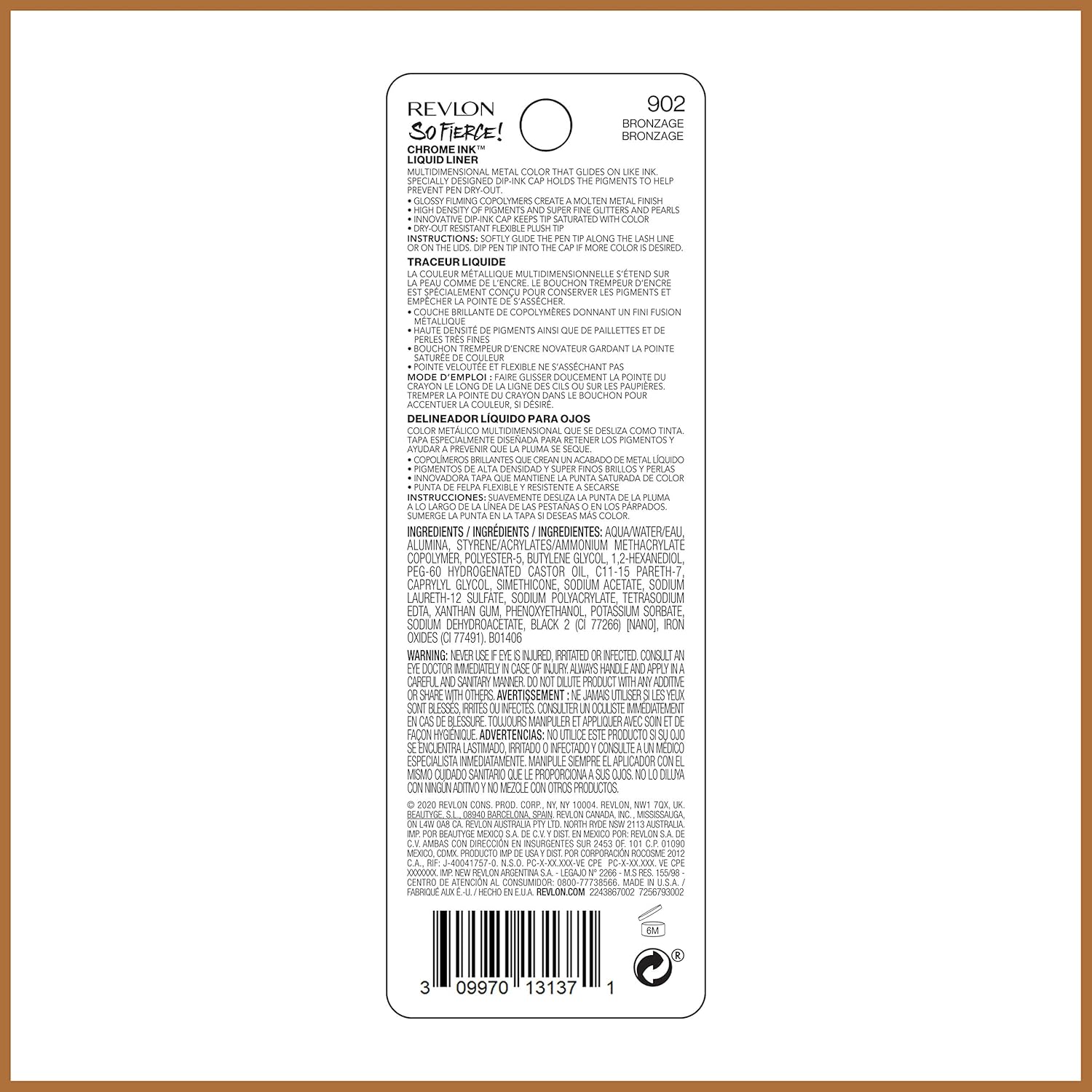Revlon So Fierce! Chrome Ink Liquid Eyeliner, Longlasting Bold Metallic Pen Liner with Dip Ink Cap for Pearl, Shimmer Blend, 902 Bronzage, 0.03 oz. - Image 11
