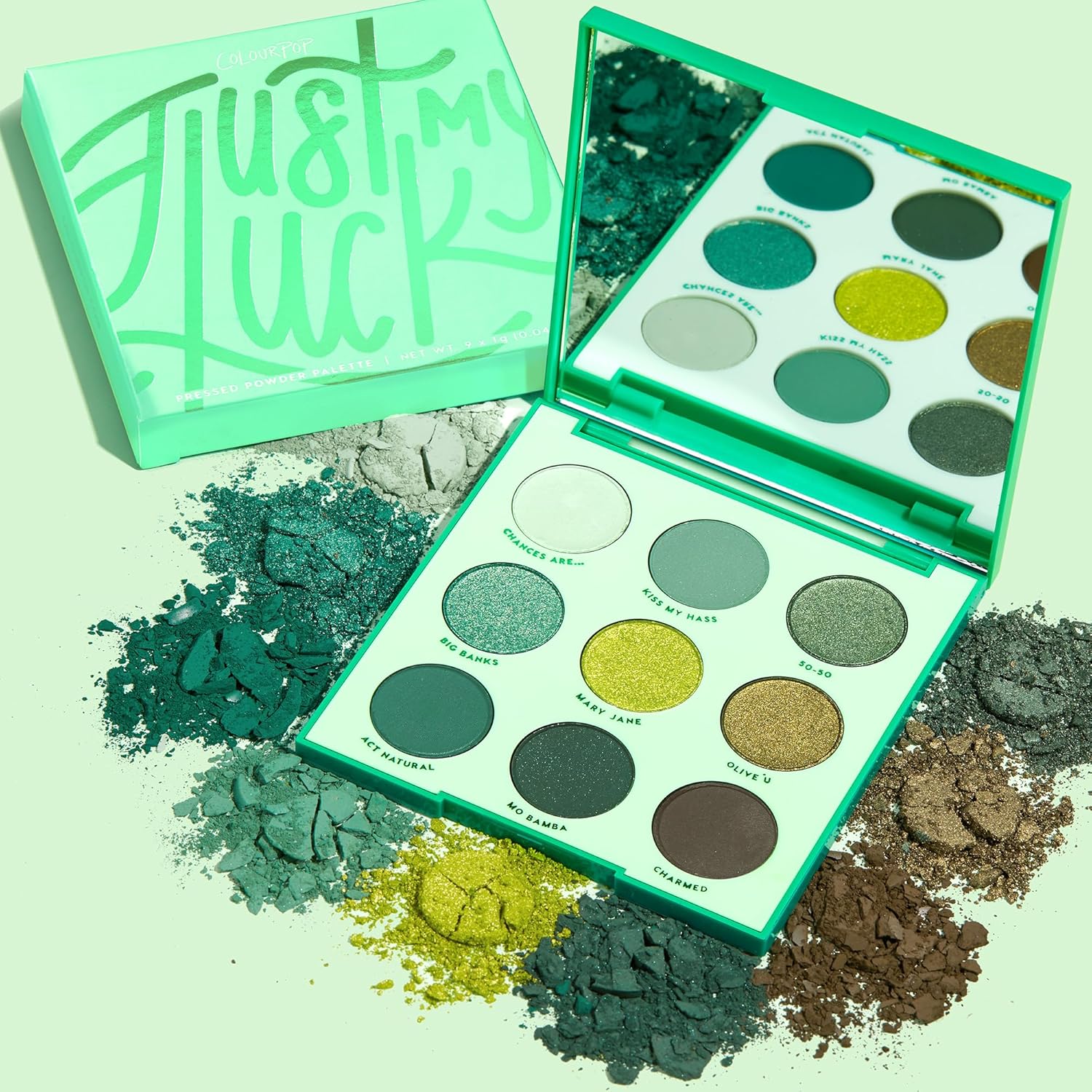 ColourPop Just My Luck Green Eyeshadow Palette - Green & Neutral Eyeshadow Palette with Matte & Metallic Finishes - High-Pigment Eye Makeup with a Long-Wearing Formula (0.3 oz) - Image 4
