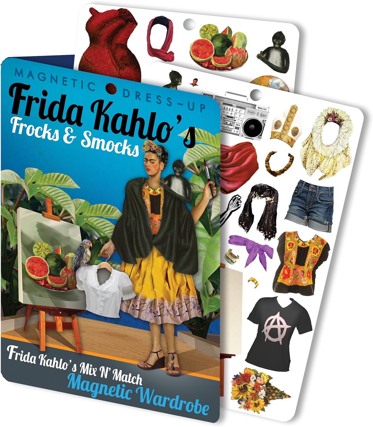 The Unemployed Philosophers Guild Frida Kahlo Frocks and Smocks Mix and Match Magnetic Wardrobe - Dress Up Doll Play Set for Your Fridge, (35+ Pieces)