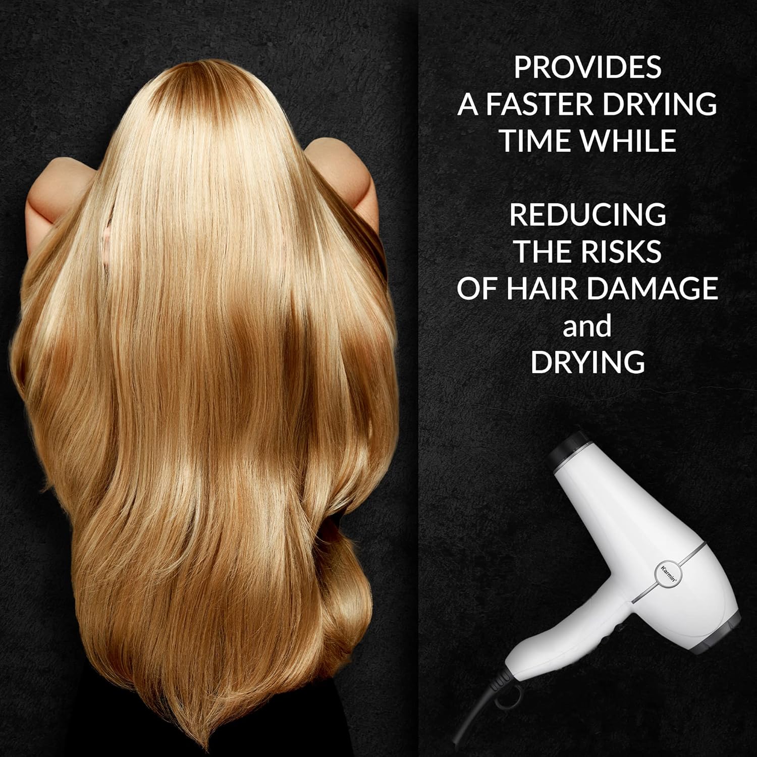 KARMIN Salon Series Professional Ionic Hair Dryer, Positive Negative Ion, Ceramic Blow Dryer, Lightweight, Fast Dry, 2 Speed 3 Heat Settings, 1800 Watt, with Ionic Tourmaline Concentrator, Diffuser - Image 3