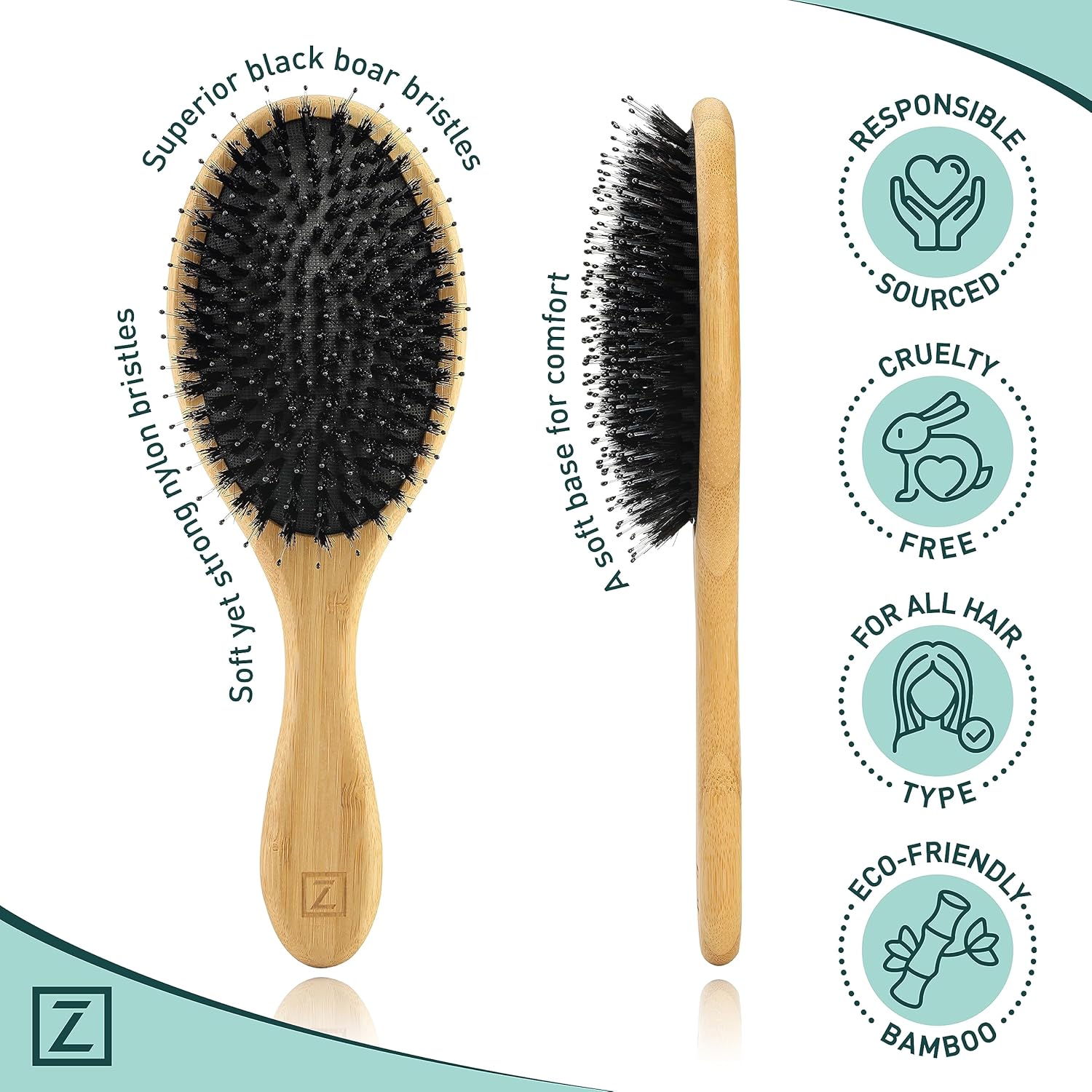 Natural Boar Bristle Hair Brush and Mini Brush Set, All Hair Types, Travel Size - Image 5