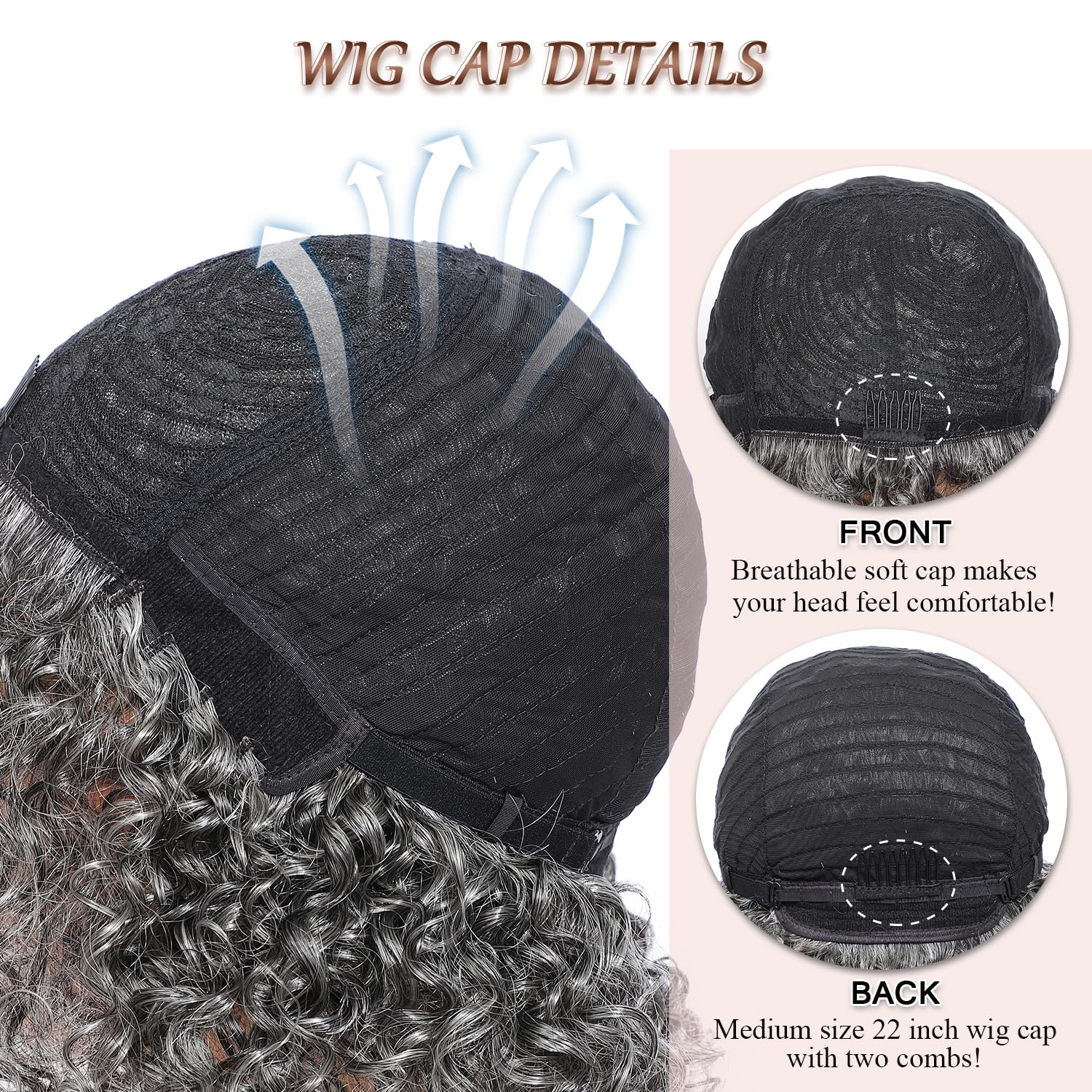 HUA Grey Wig for Women Human Hair Glueless Kinky Curly Salt and Pepper Wigs for Black Women Short Curly Wear and Go Glueless Wig for Old Lady Non-Lace Bob Gray Wigs Human Hair Mixed - Image 6