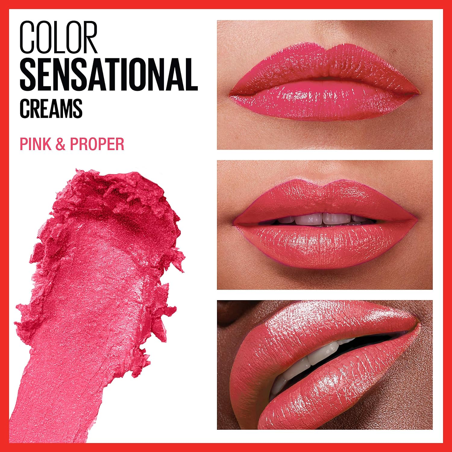 Maybelline Color Sensational Lipstick, Lip Makeup, Cream Finish, Hydrating Lipstick, Pink & Proper, Coral Pink ,1 Count - Image 3