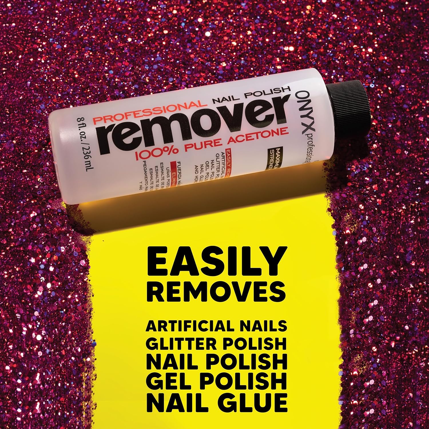 Onyx Professional 100% Pure Acetone Nail Polish Remover Kit with 7 inch Nail File, 8 fl oz - Made in USA, Maximum-Strength Gel Polish Remover, Artificial & Glitter Nail Polish - Image 3