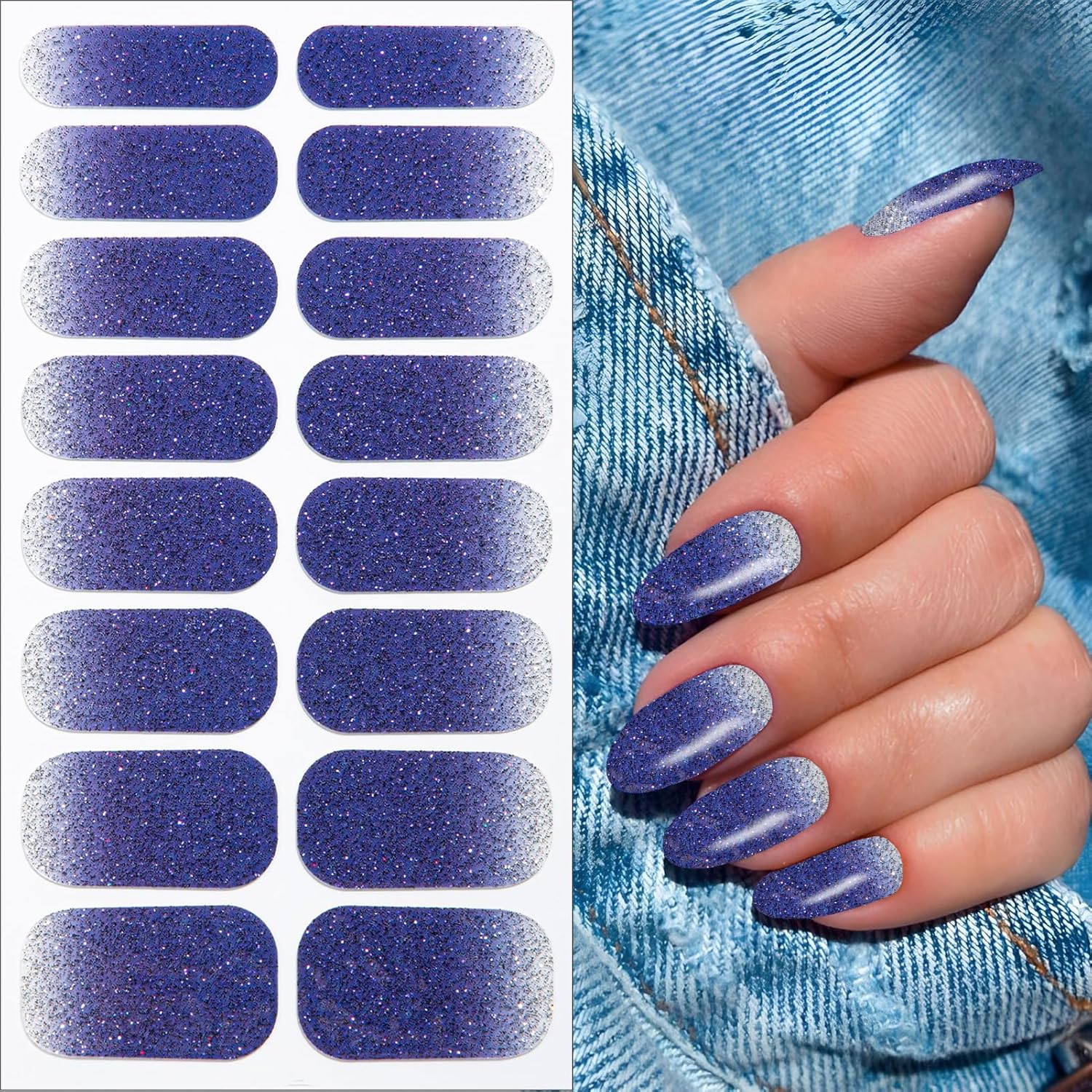 8 Sheets Gradient Glitter Nail Wraps Full Stickers Nail Polish Strips, DIY Self-Adhesive Fashion Color Nail Art Decals Party Women Decor with 1 Pcs Nail Files (128 Pieces) - Image 5
