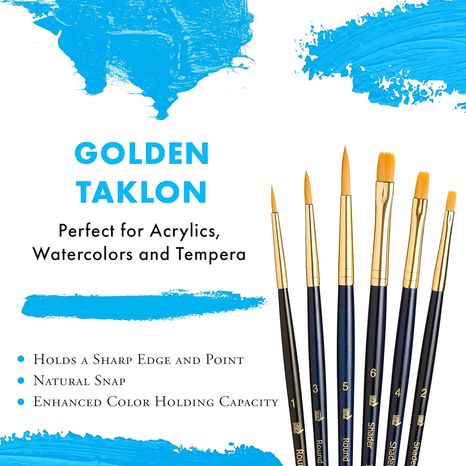 Princeton Real Value, Series 9100, Paint Brush Sets for Acrylic, Oil & Watercolor Painting, Syn-Gold Taklon (Rnd 1, 3, 5, Shader 2, 4, 6) - Image 4