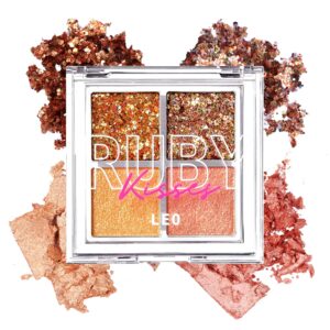Ruby Kisses Glitter Gem Palette, 4 Shades Highly Pigmented Chunk Glitter, Buttery Texture, Long-Lasting Eye Makeup (Leo)