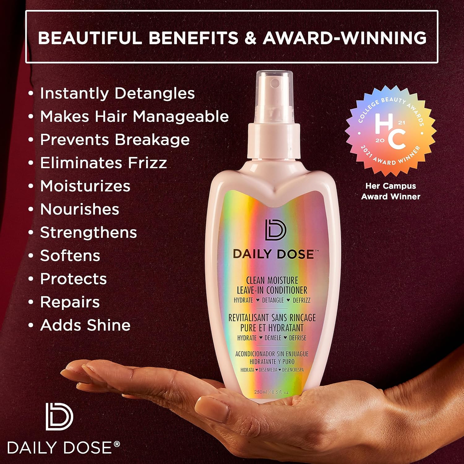 DAILY DOSE Clean Moisture Spray Leave-In Conditioner Detangler, Paraben-Free, Phthalates-Free, Cruelty-Free, Vegan - Image 2