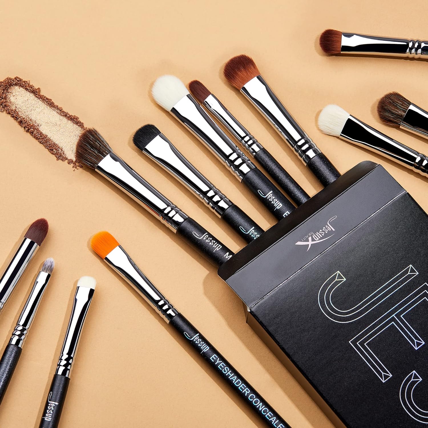 Jessup Eyeshadow Brush Set 12pcs Eye Makeup Brushes Set Professional Premium Sythetic Eye Shadow Blending Smoky Shader Concealer Brush Black T339 - Image 6