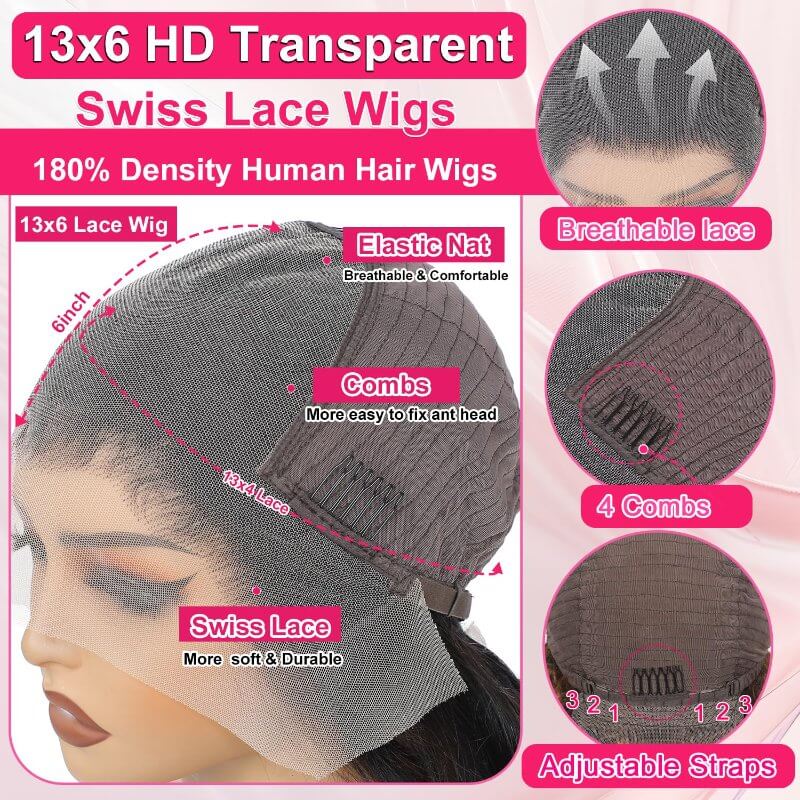 13x6 Ombre Human Hair Lace Front Wig 1B/30 Highlight 26 Inch Body Wave 180% Density HD Transparent - Image 5