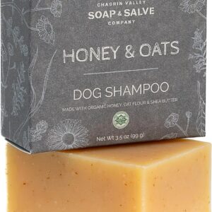 Certified Organic Dog Shampoo and Conditioner – Dog Shampoo Itchy Skin Relief and Puppy Essentials - Natural Handmade Honey & Oats, 3.8 oz Bar Soap - Chagrin Valley Soap & Salve