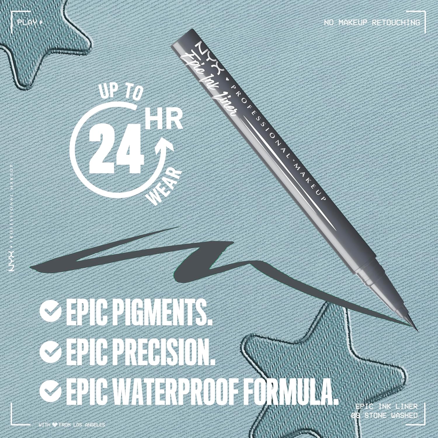 NYX PROFESSIONAL MAKEUP Epic Ink Liner, Waterproof Matte Liquid Eyeliner with Vegan Formula - Stone Washed (Grey) - Image 2
