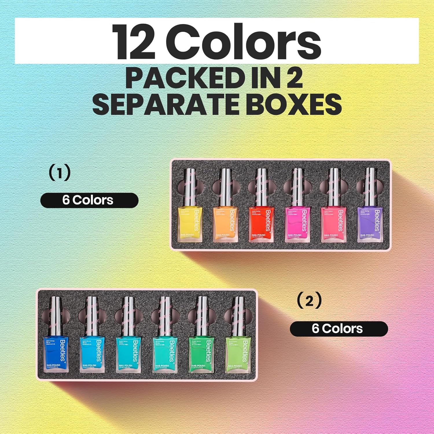 Beetles Neon Nail Polish Set - Quick Dry Nail Polish Kit 12 Colors Hot Pink Green Blue Yellow Red Regular Air Dry Fingernail Polish Pack for Women Gift Beetles Summer Cocktails 12 Colors - Image 7