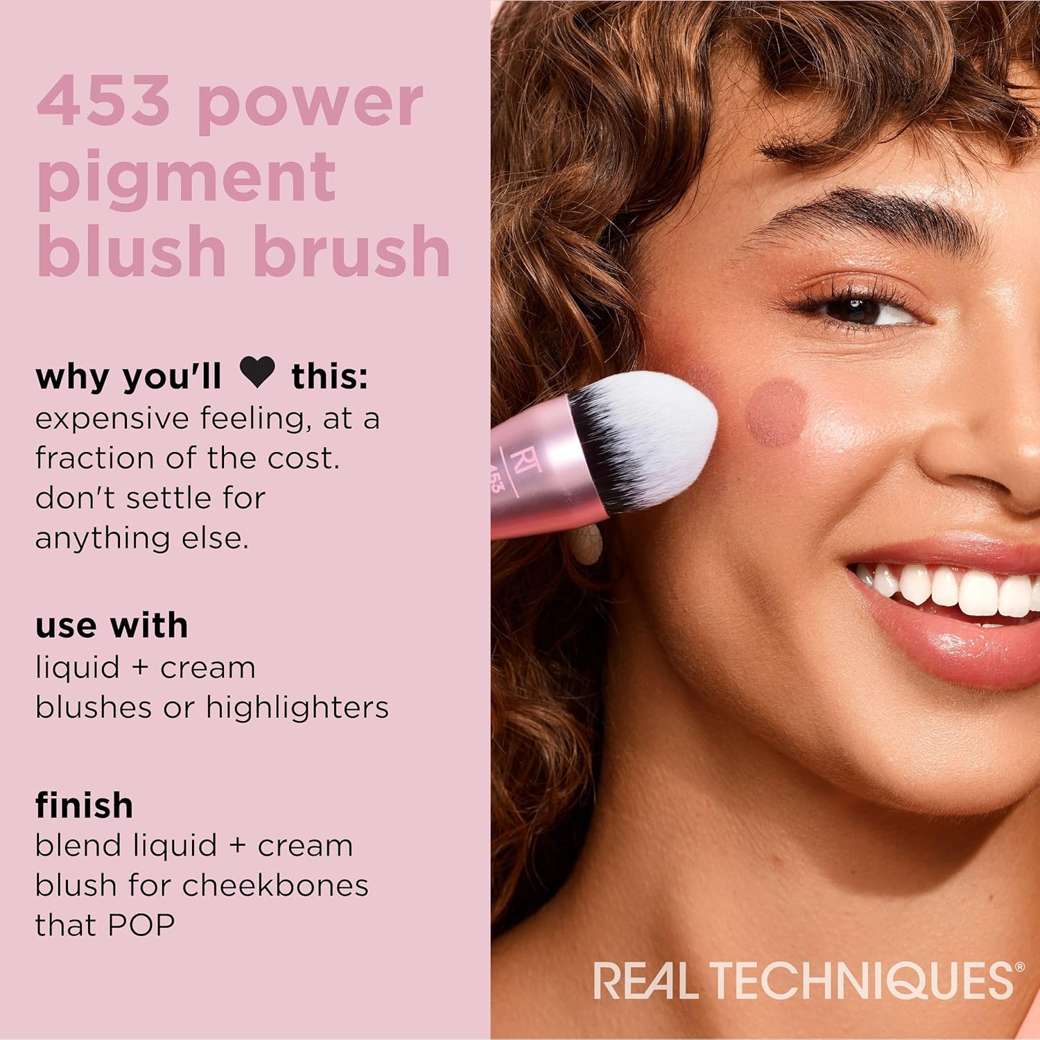Real Techniques Power Pigment Blush Makeup Brush, Cheek Brush For Liquid & Cream Blush, Dense, Synthetic Bristles, Unique Pointed Shape For Precise Application, Vegan & Cruelty Free, 1 Count - Image 3