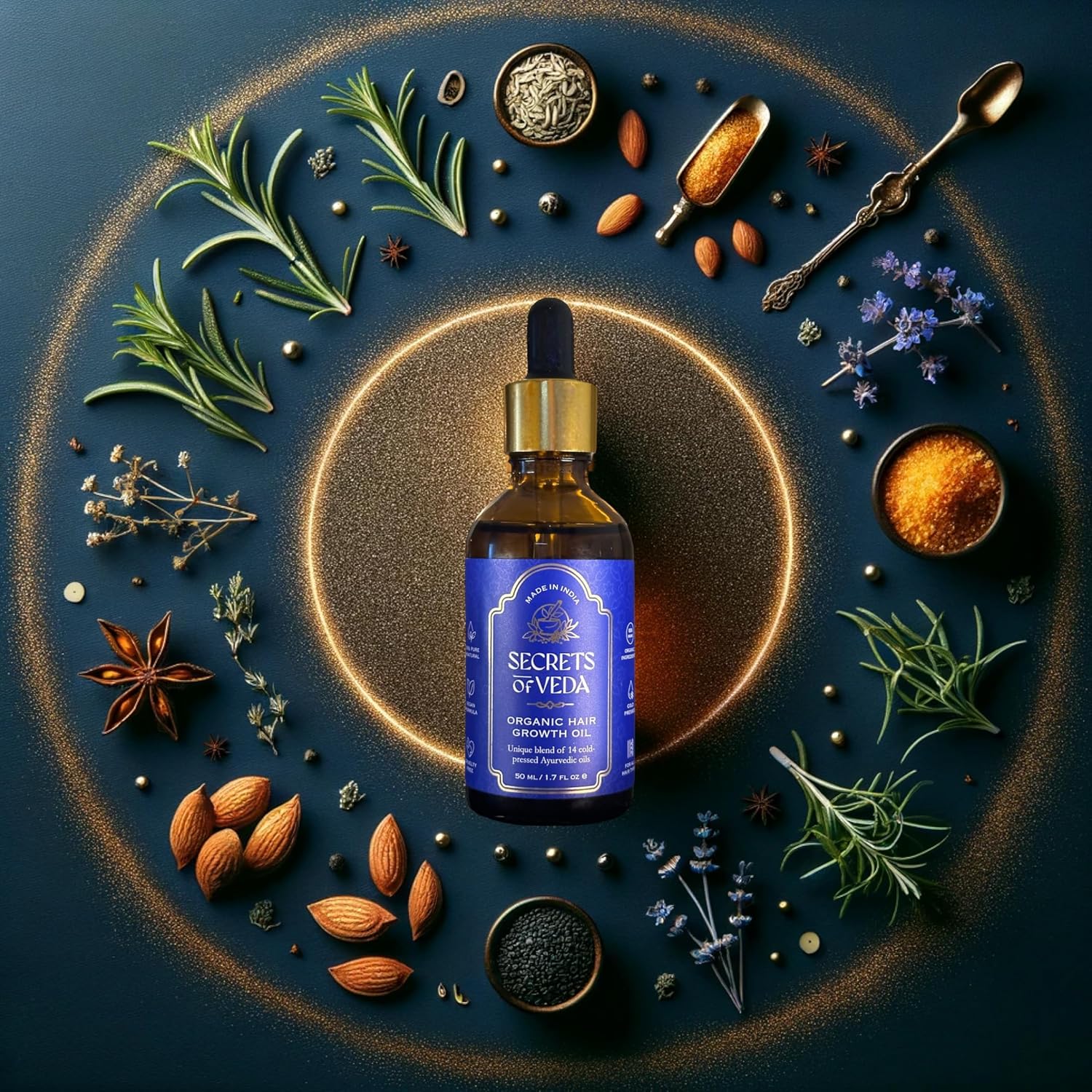 Indian Ayurveda Hair Oil– Organic Castor oil, Jojoba oil, Amla, Ashwagandha & Rosemary oil for hair growth- Repairing scalp treatment, Nourishes Split Ends & Dry Scalp - Image 3