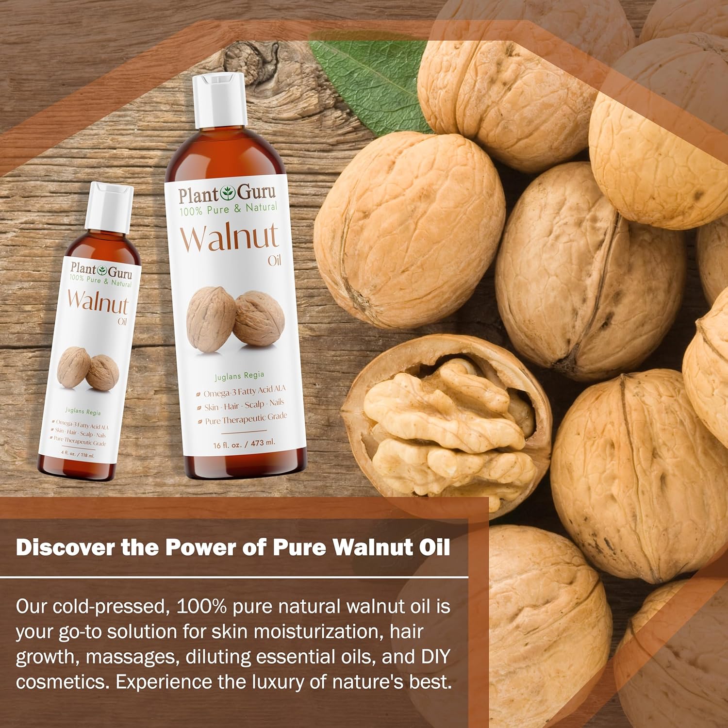 Walnut Oil 16 fl. oz. - Cold Pressed 100% Pure Natural - Skin, Body, Face, and Hair Growth Moisturizer. Great For Creams, Lotions, Lip balm and Soap Making. - Image 3