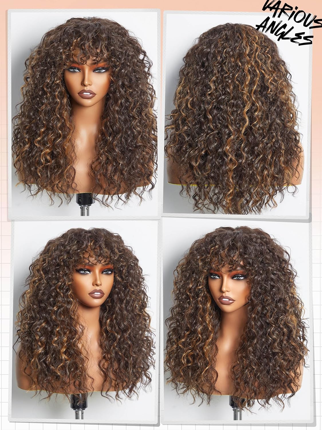 GORGIUS Shaggy Haircuts Natural Highlight Curly Wigs with Bangs Crafted with Style-Archive Technology: Premium Fiber & Remy Human Hair Blended, Realistic Look with True Scalp - Image 6