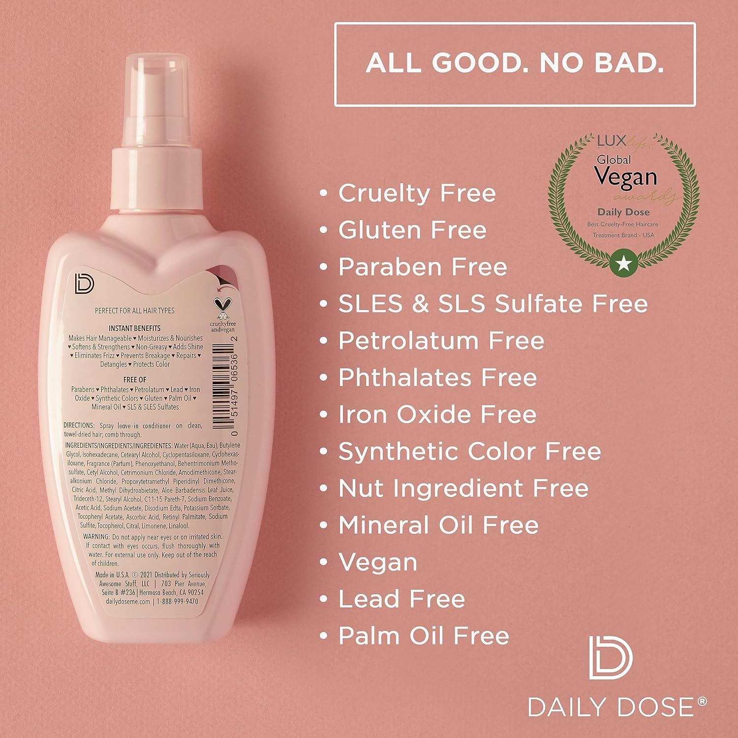 DAILY DOSE Clean Moisture Spray Leave-In Conditioner Detangler, Paraben-Free, Phthalates-Free, Cruelty-Free, Vegan - Image 3