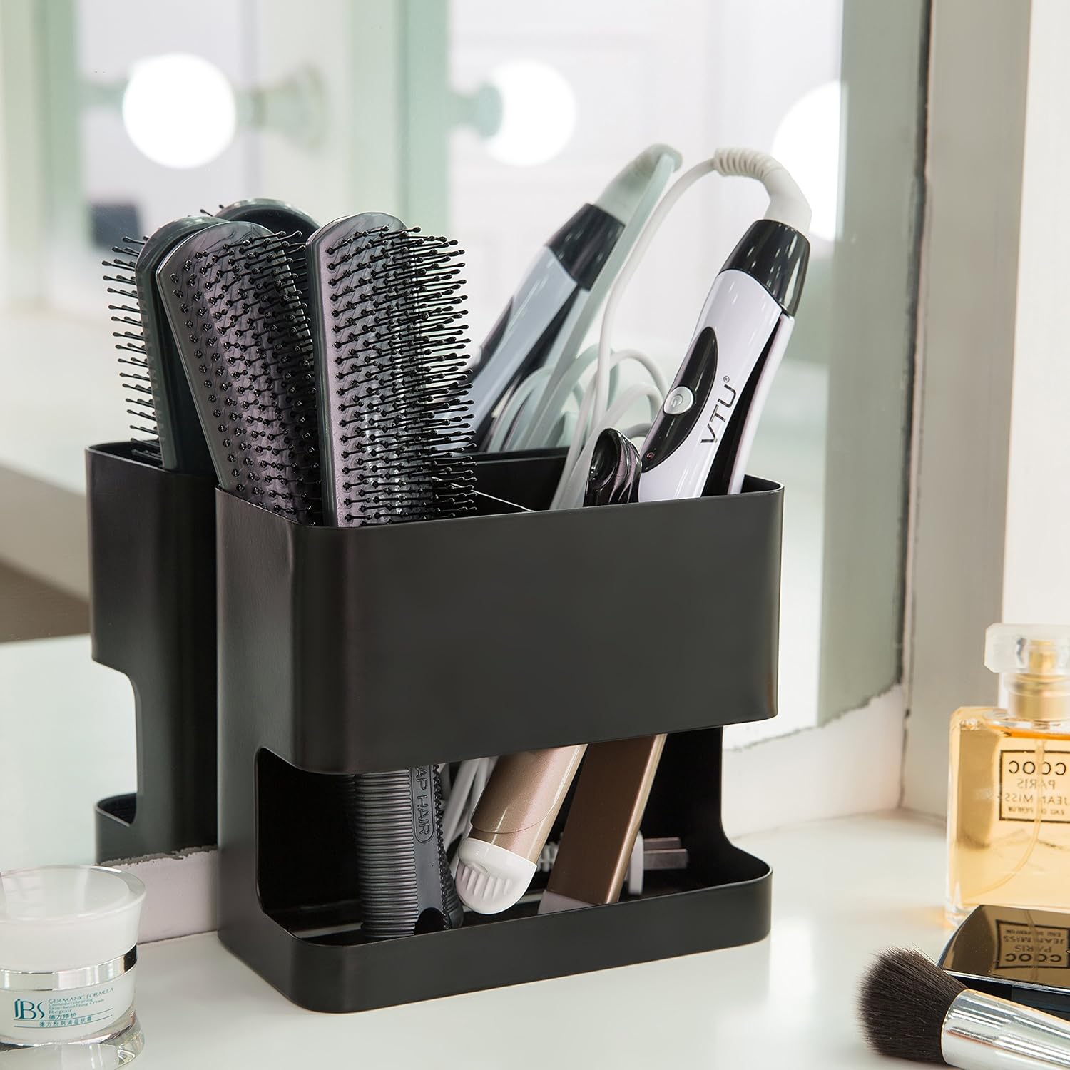 MyGift Hair Tools Organizer with 2 Slots, Black Metal Curling Iron Holder, Wall Mounted Salon Hair Accessories Organizer, Blow Dryer, Straightener and Hair Brush Holder, Hot Tools Organizer - Image 3