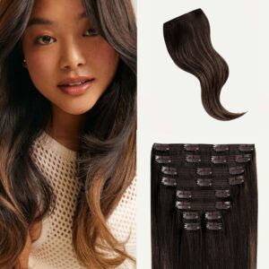 Luxy Hair 20" Mocha Brown Balayage Thick Classic Clip-In Hair Extensions (220 grams) 100% Remy Human Hair, Thick, Natural,Volume, 10-Piece Set, Blends Easily