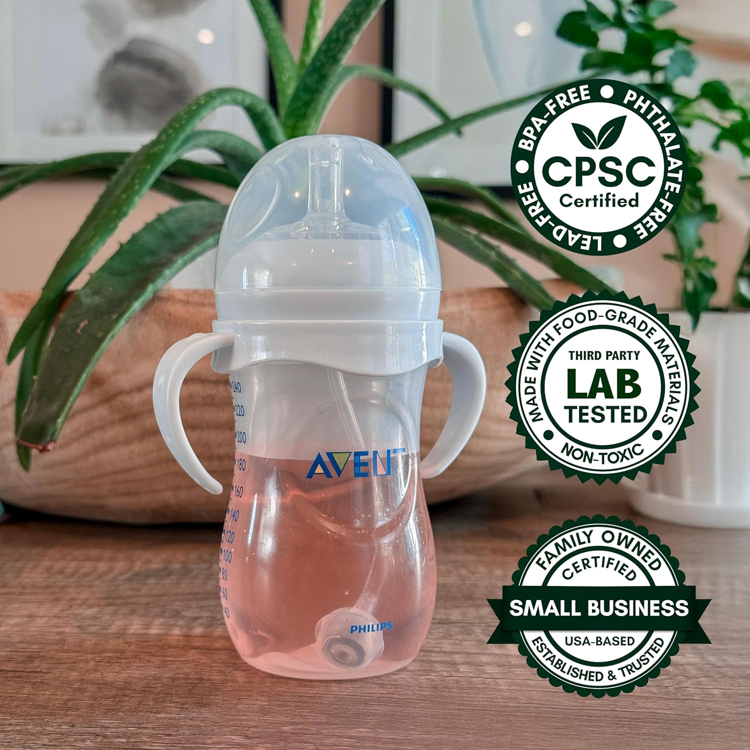 Straw Cup Conversion Kit for Philips Avent Natural Baby Bottles 2-Count, Food Grade Silicone Straw Nipples, Silicone Weighted Straw, Bottle Handles, Cleaning Brush, BPA-Free, 6+ Months (Straw Top) - Image 6