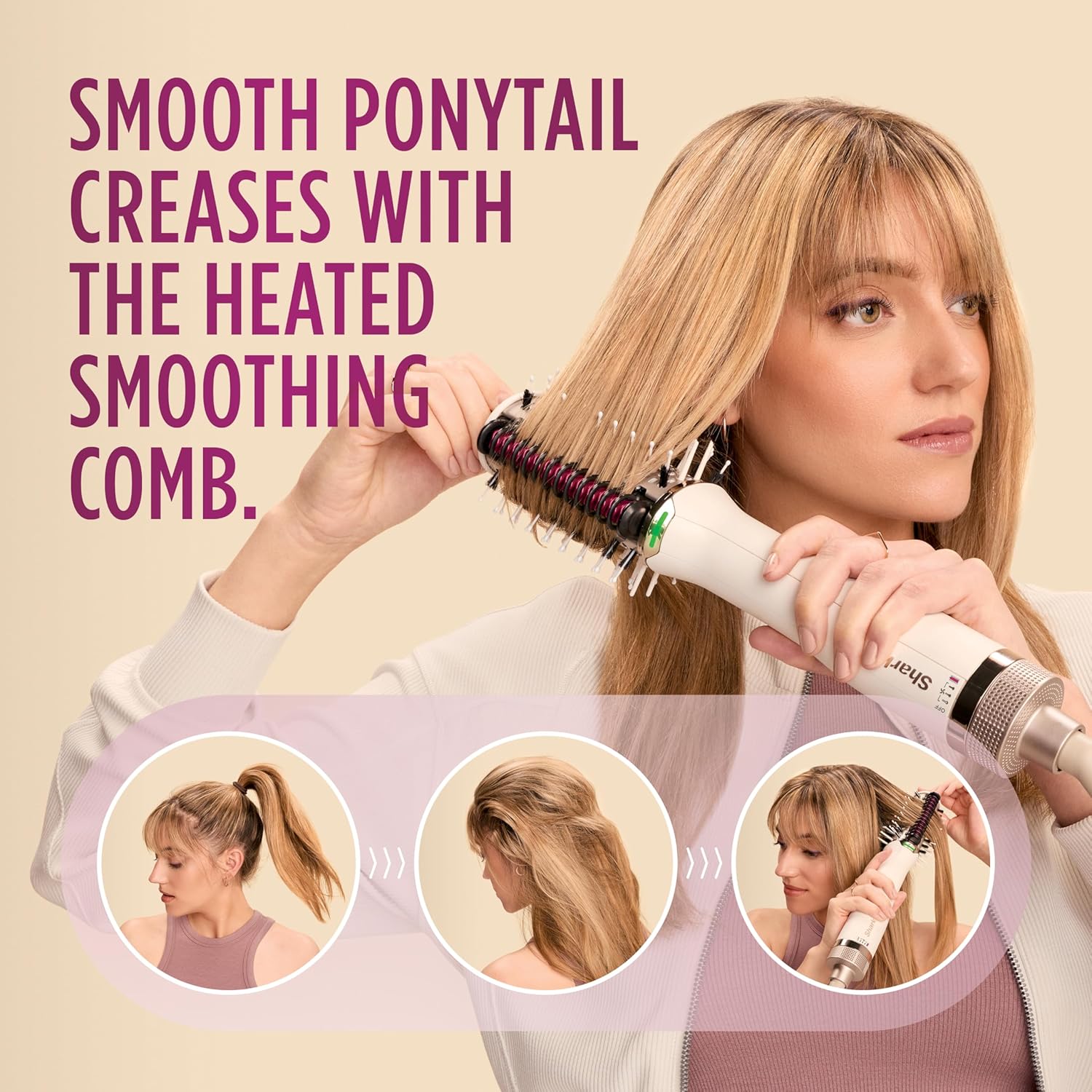 Shark HT202 SmoothStyle Heated Comb + Blow Dryer Brush, Dual Mode, for All Hair Types, Silk - Image 7