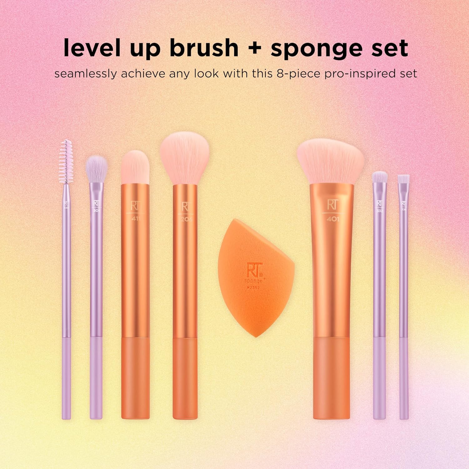 Real Techniques 8 Piece Level Up Brush And Sponge Set, Makeup Brushes For Eyeshadow, Foundation, Blush, & Bronzer, Makeup Blending Sponge, Synthetic Bristles, Stocking Stuffer, Cruelty-Free - Image 3