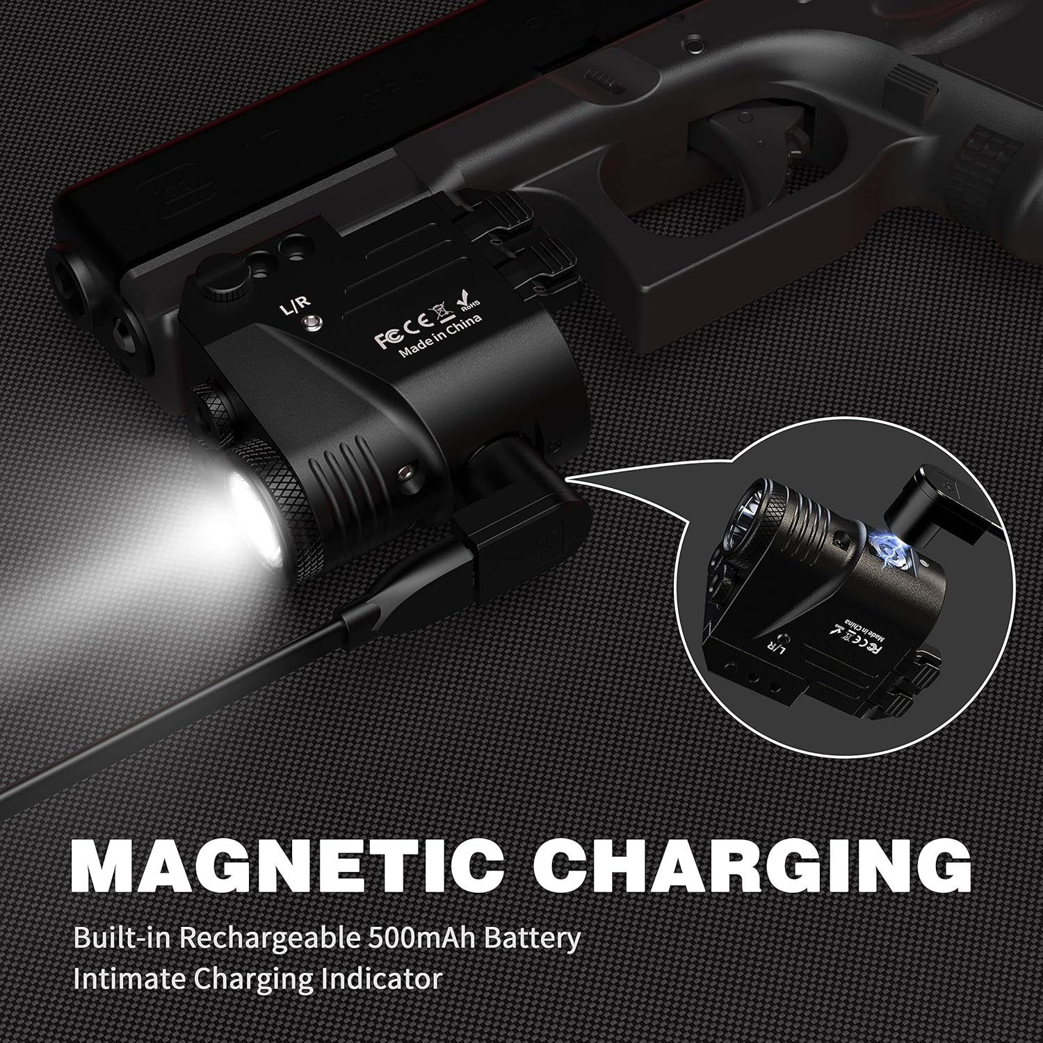 500 Lumen Blue Green Laser Light for Pistol, Rechargeable Rail Mounted Flashlight Laser Combo for Picatinny Rail, Magnetic Charging - Image 5