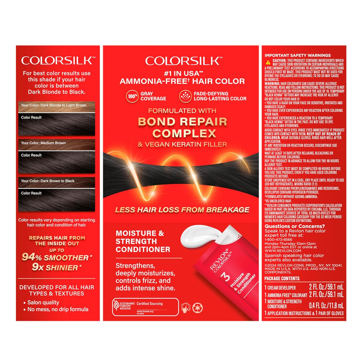 Revlon ColorSilk with Bond Repair Complex, Black Permanent Hair Color, 100% Gray Coverage, Ammonia Free Hair Dye, Vegan Keratin, 11 Soft Black (Pack of 3) - Image 12