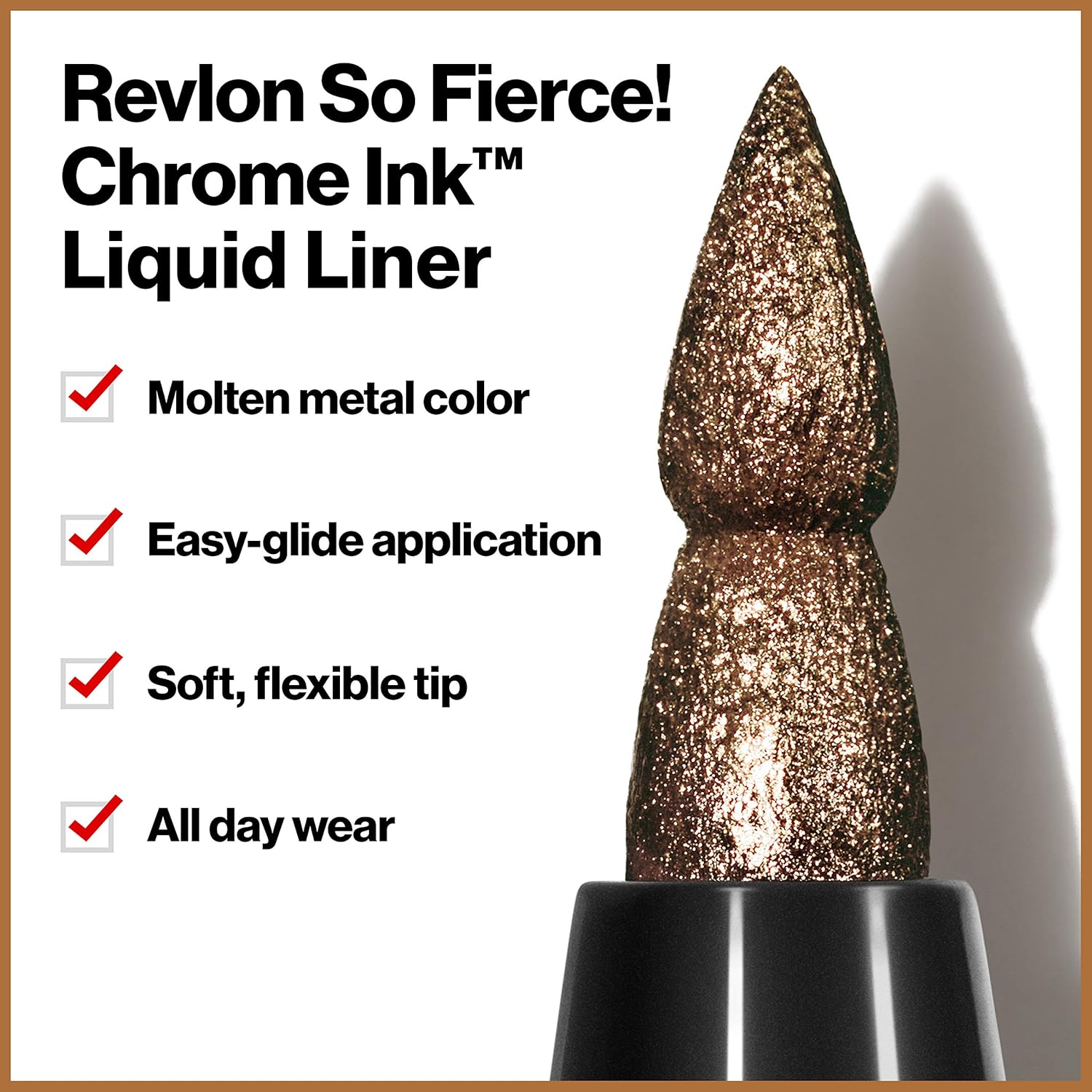 Revlon So Fierce! Chrome Ink Liquid Eyeliner, Longlasting Bold Metallic Pen Liner with Dip Ink Cap for Pearl, Shimmer Blend, 902 Bronzage, 0.03 oz. - Image 2