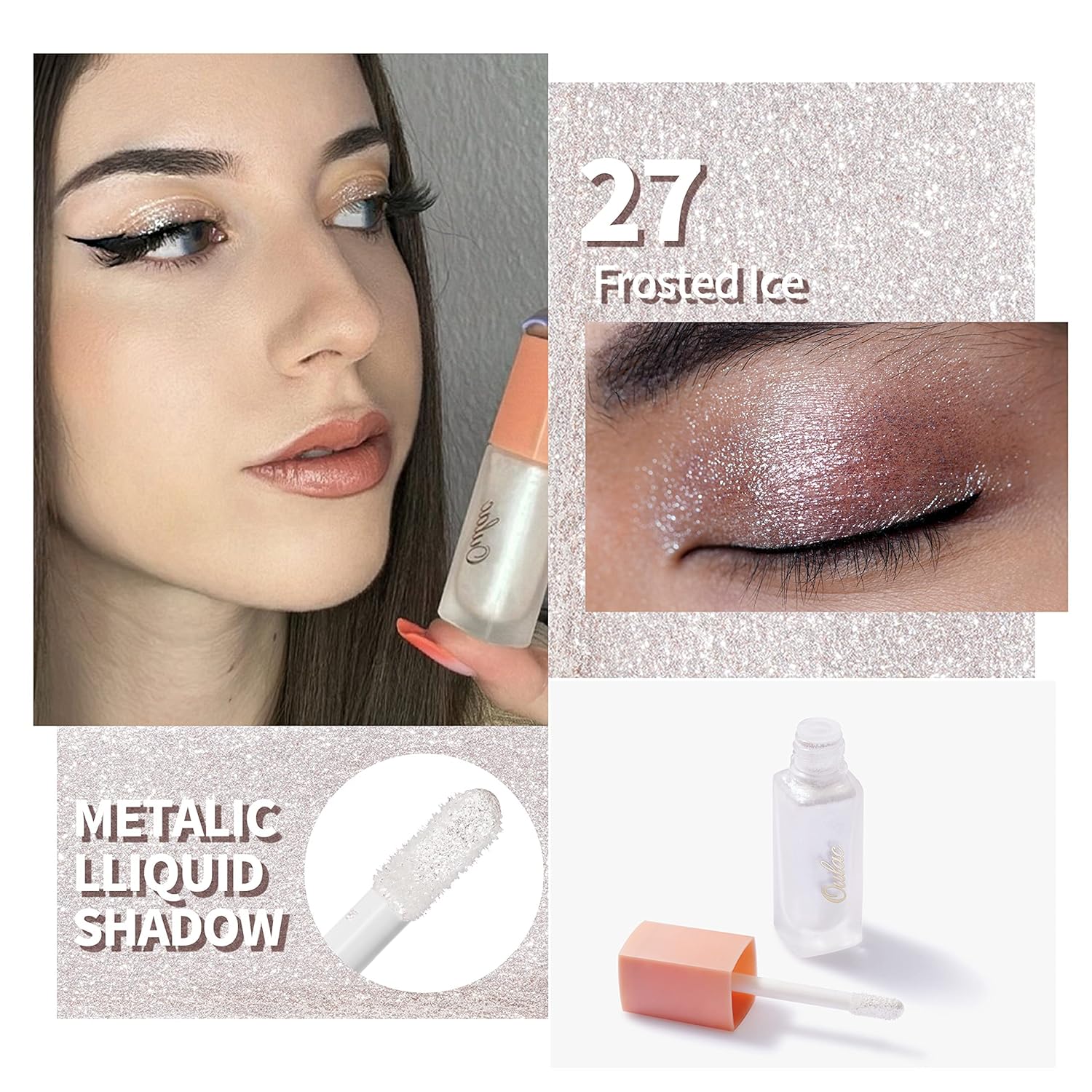 Oulac Liquid Glitter Eyeshadow - White Shimmer Eye Makeup | Non-Creasing, Lightweight, Moisturizing Formula - Easy to Remove. Vegan & Cruelty-Free (27) - Image 2