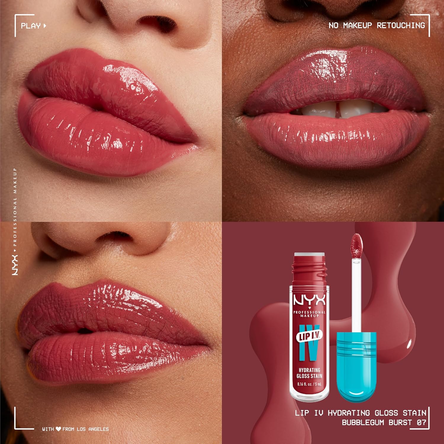 NYX PROFESSIONAL MAKEUP Lip IV Hydrating Glossy Lip Stain with 12HR Hydration - Bubblegum Burst (Pink) - Image 3